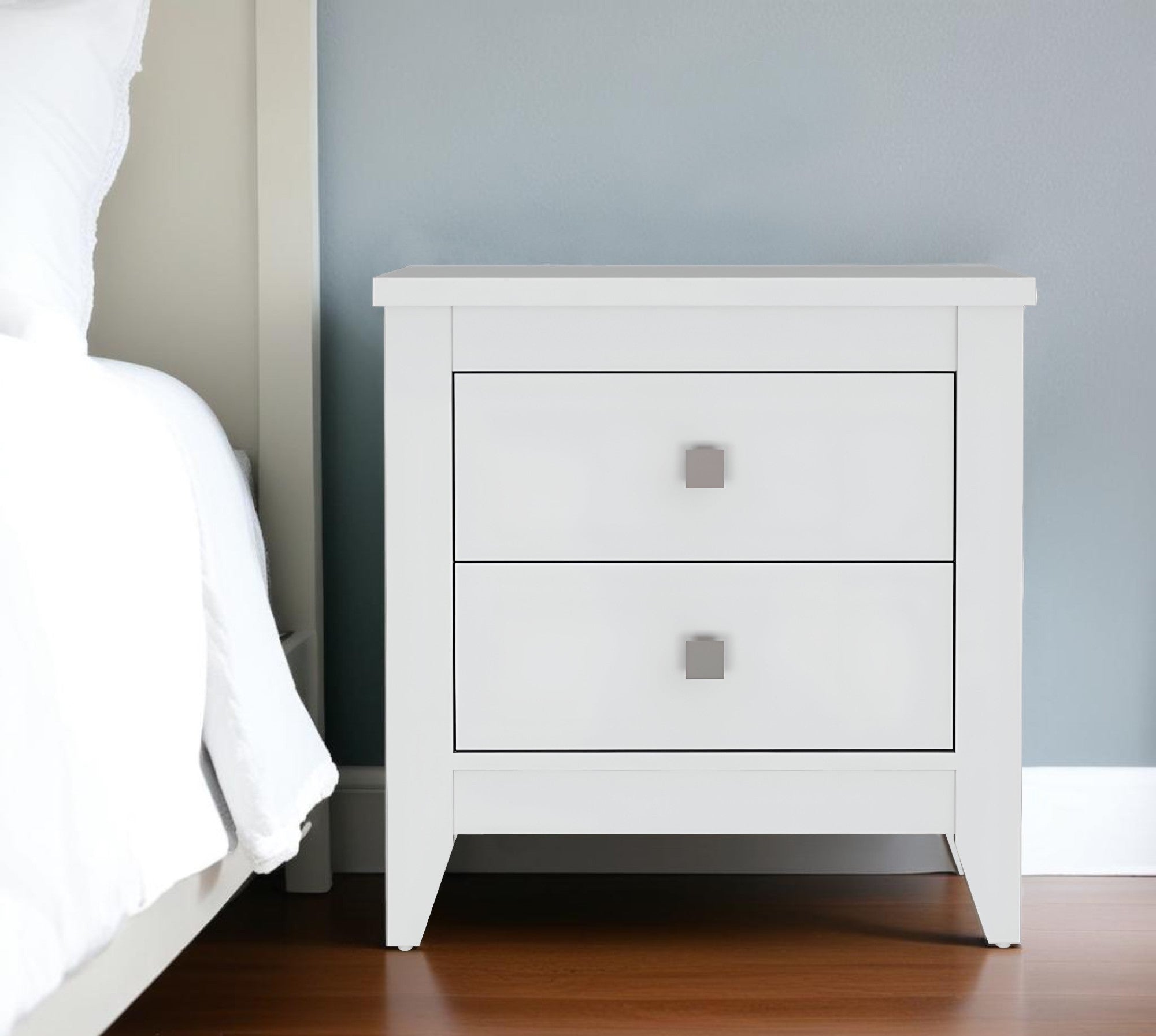 24" White Wood Two Drawer Nightstand-Nightstands & Bedside Tables-DECOROLALA
