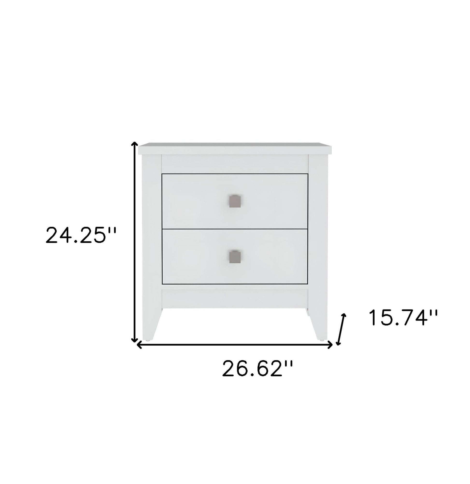 24" White Wood Two Drawer Nightstand-Nightstands & Bedside Tables-DECOROLALA