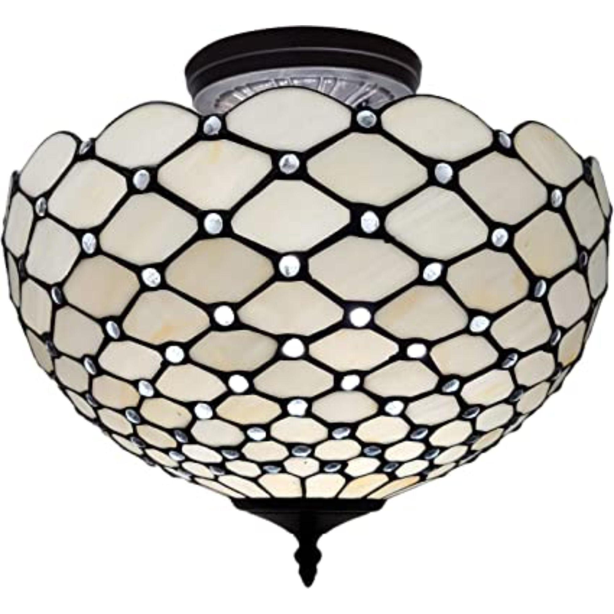 Black and White Tiffany Style Two Light Semi Flush Ceiling Lamp-Chandeliers-DECOROLALA