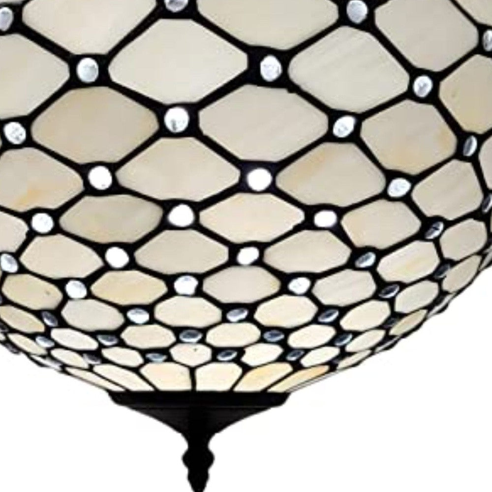 Black and White Tiffany Style Two Light Semi Flush Ceiling Lamp-Chandeliers-DECOROLALA