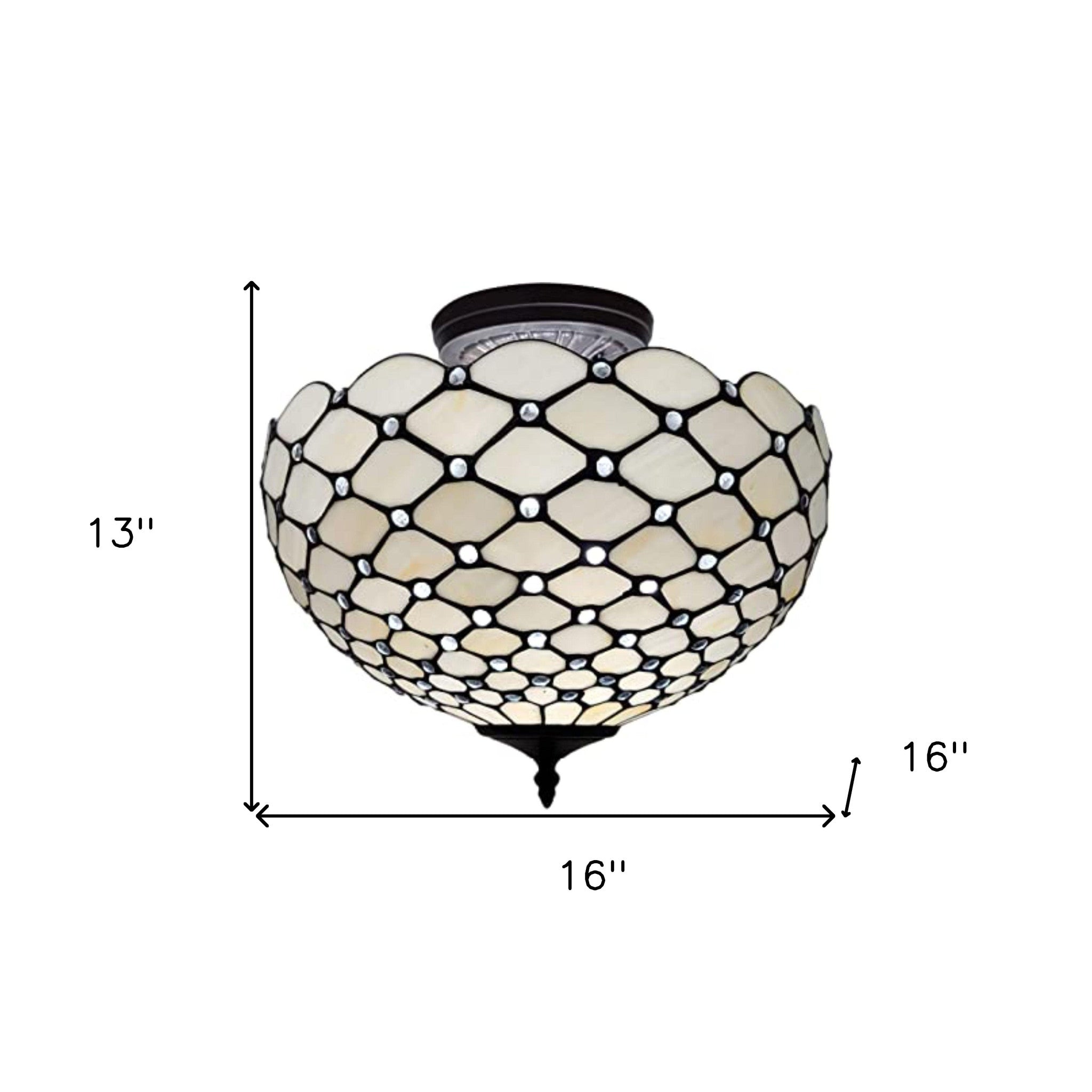 Black and White Tiffany Style Two Light Semi Flush Ceiling Lamp-Chandeliers-DECOROLALA