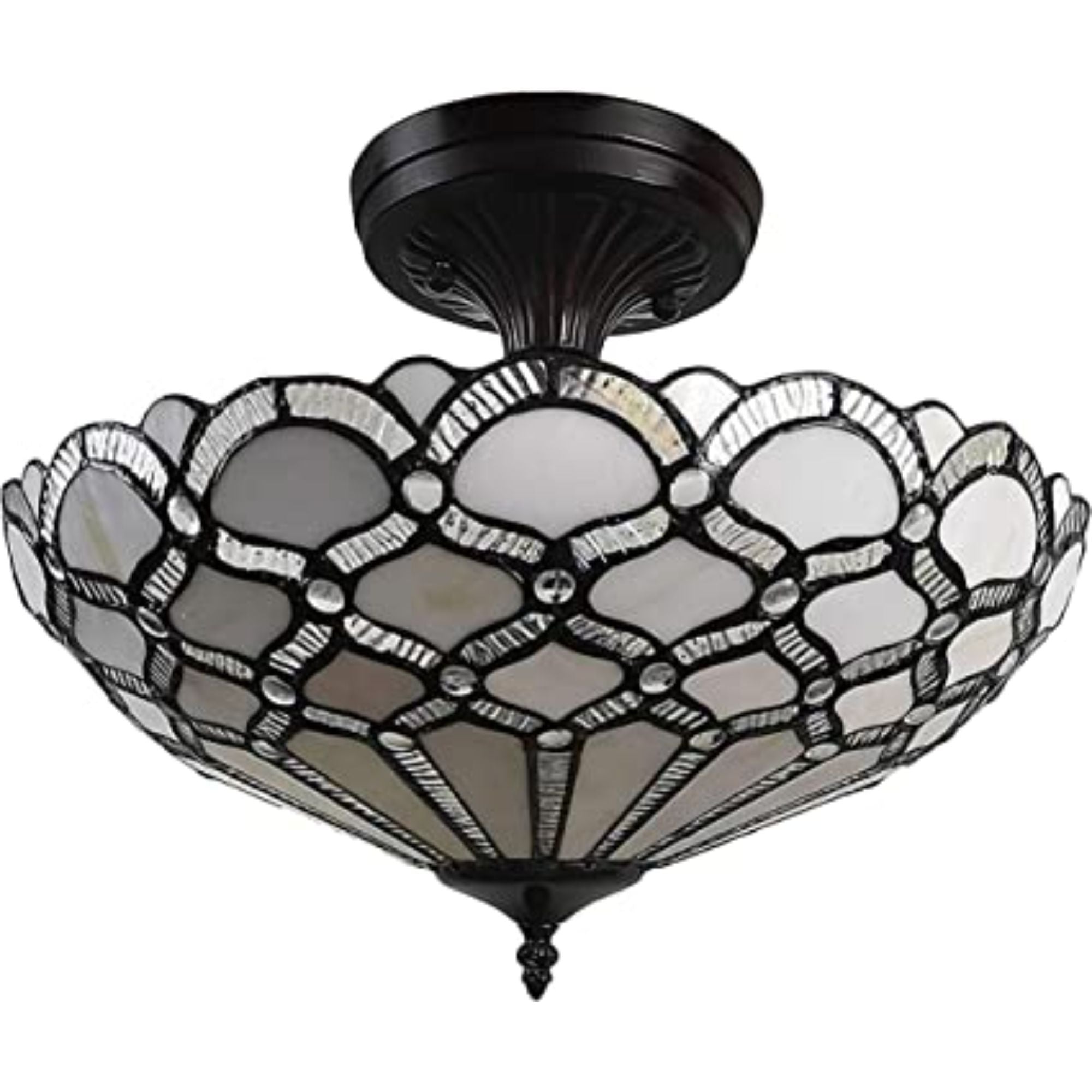 Black and Gray Two Light Tiffany Style Semi Flush Dimmable Ceiling LIght-Chandeliers-DECOROLALA