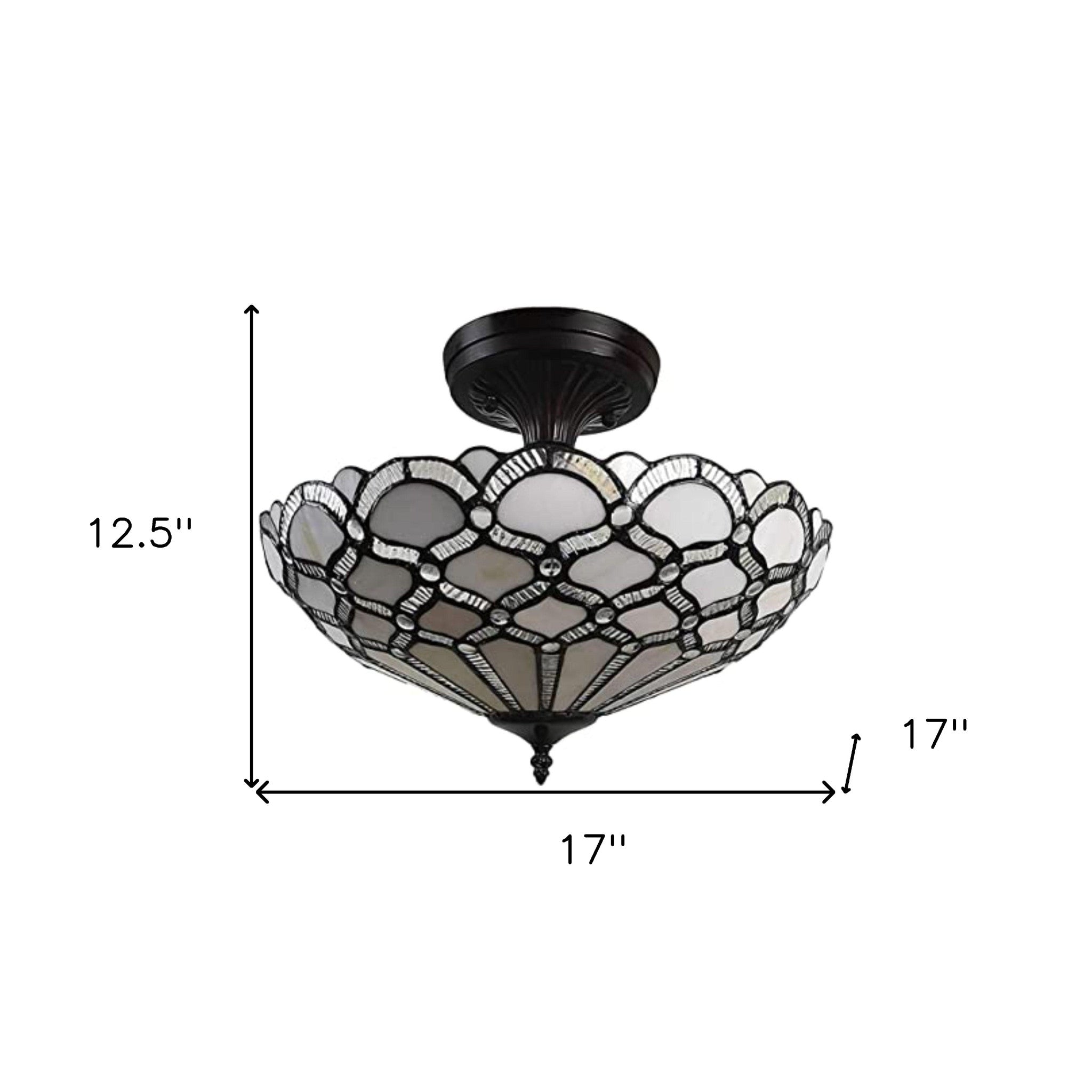 Black and Gray Two Light Tiffany Style Semi Flush Dimmable Ceiling LIght-Chandeliers-DECOROLALA