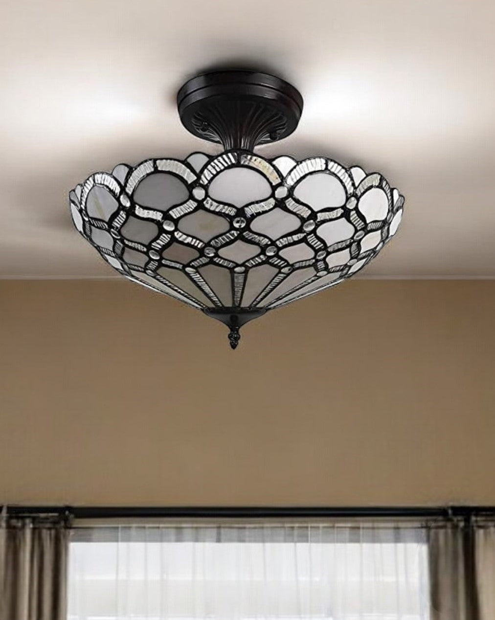 Black and Gray Two Light Tiffany Style Semi Flush Dimmable Ceiling LIght-Chandeliers-DECOROLALA