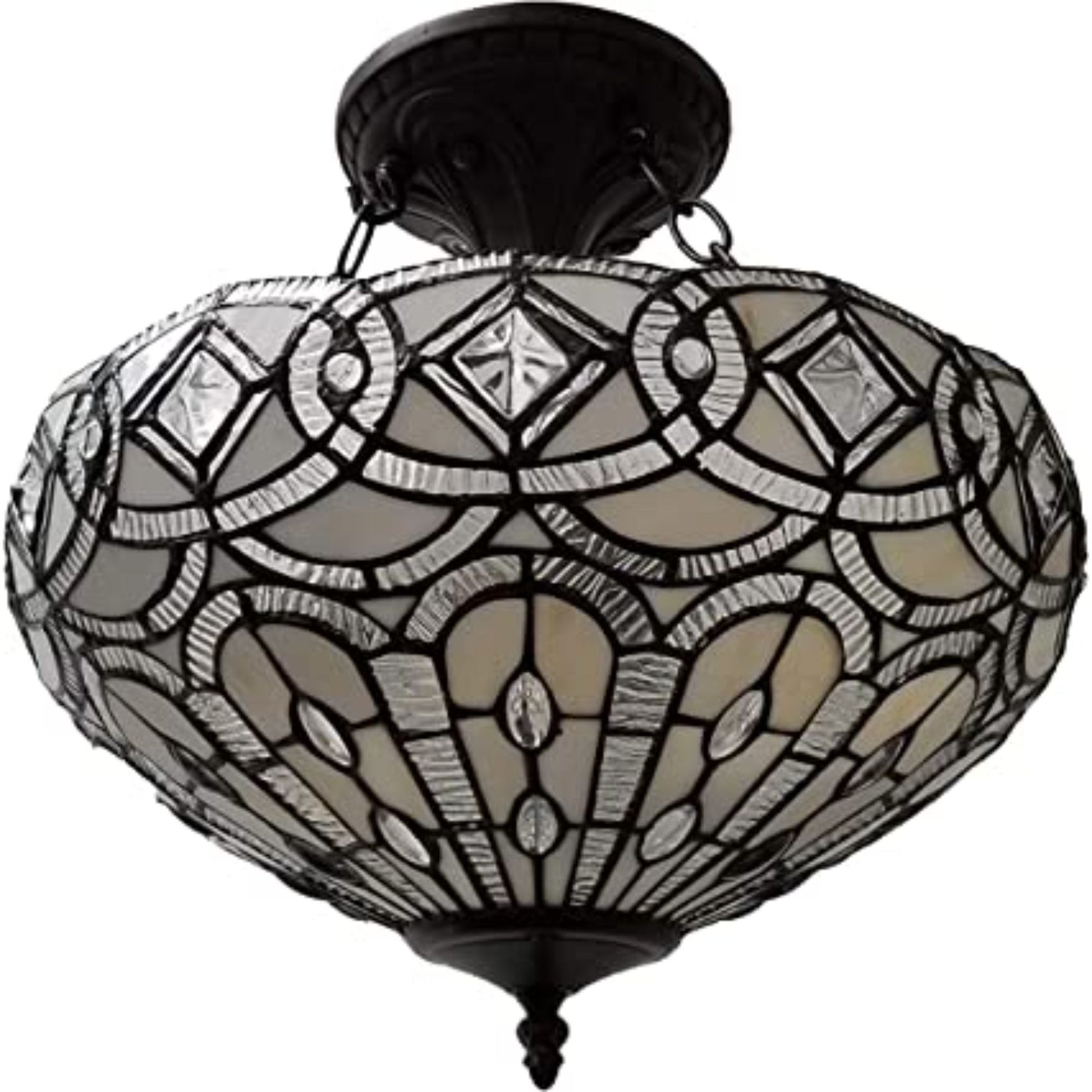 Black and Gray Tiffany Style Two Light Glass Dimmable Semi Flush Ceiling Light-Chandeliers-DECOROLALA