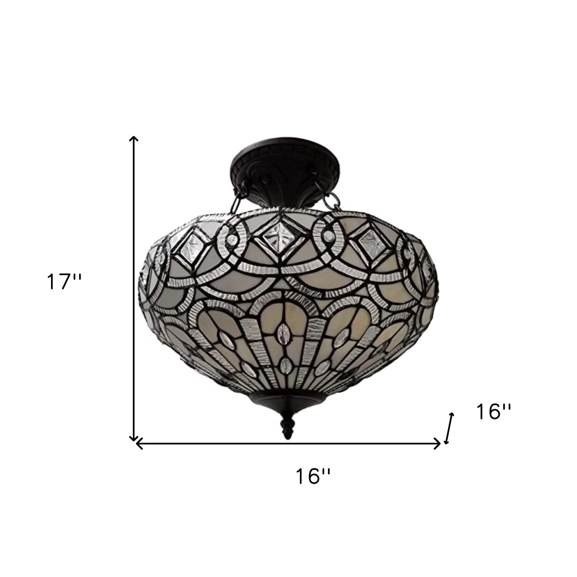 Black and Gray Tiffany Style Two Light Glass Dimmable Semi Flush Ceiling Light-Chandeliers-DECOROLALA