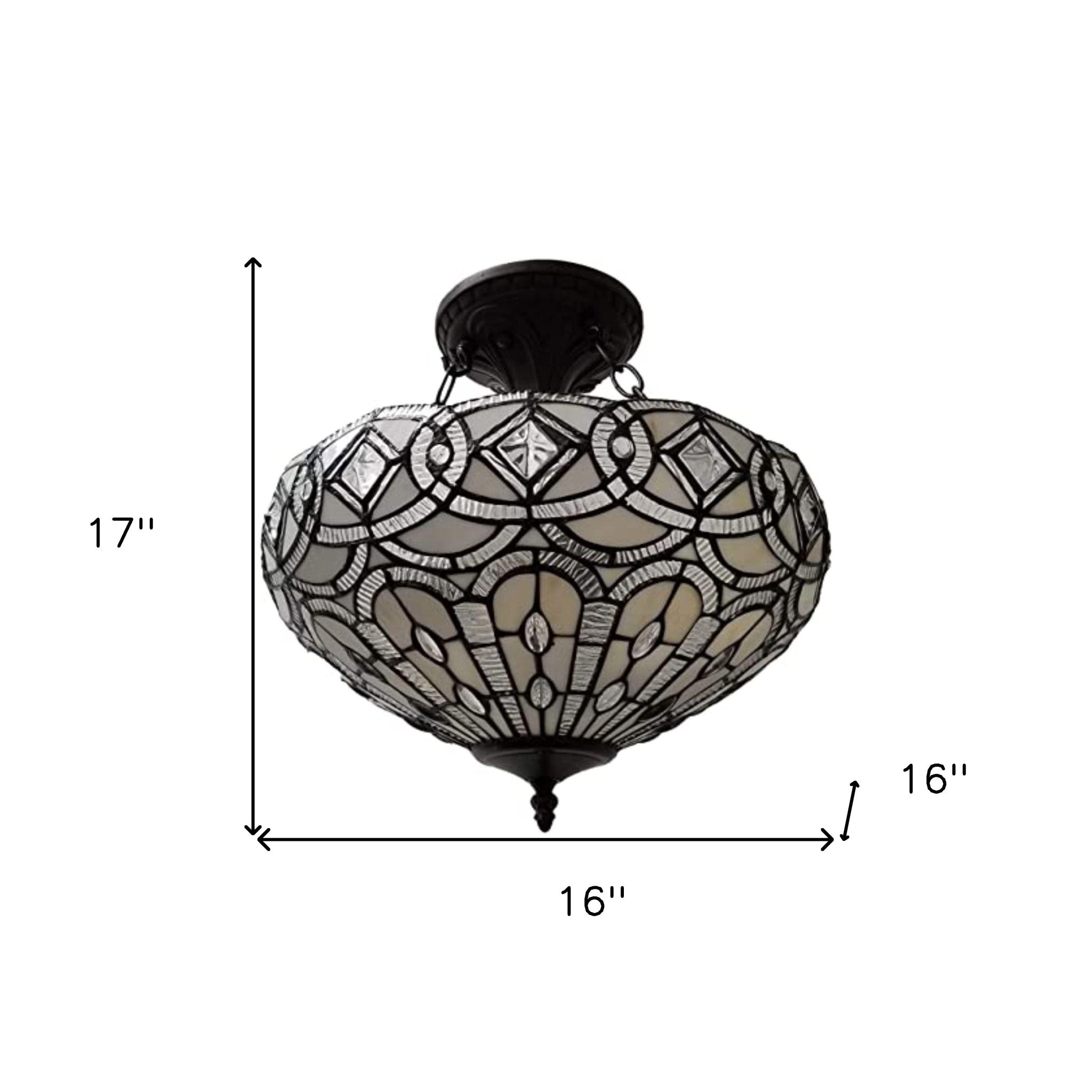 Black and Gray Tiffany Style Two Light Glass Dimmable Semi Flush Ceiling Light-Chandeliers-DECOROLALA