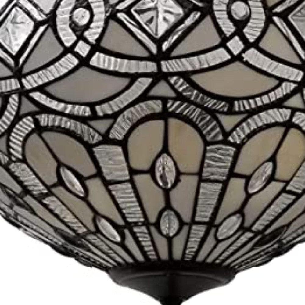 Black and Gray Tiffany Style Two Light Glass Dimmable Semi Flush Ceiling Light-Chandeliers-DECOROLALA