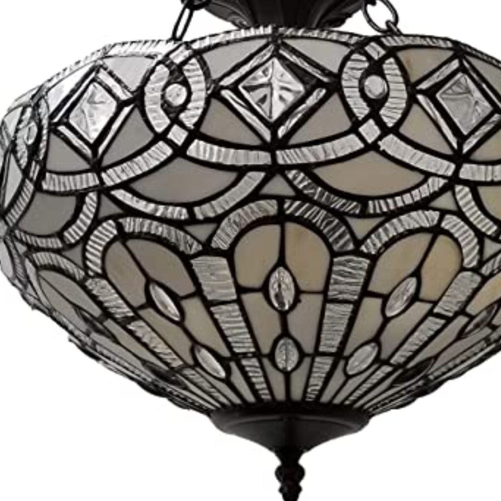 Black and Gray Tiffany Style Two Light Glass Dimmable Semi Flush Ceiling Light-Chandeliers-DECOROLALA
