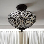 Black and Gray Tiffany Style Two Light Glass Dimmable Semi Flush Ceiling Light-Chandeliers-DECOROLALA