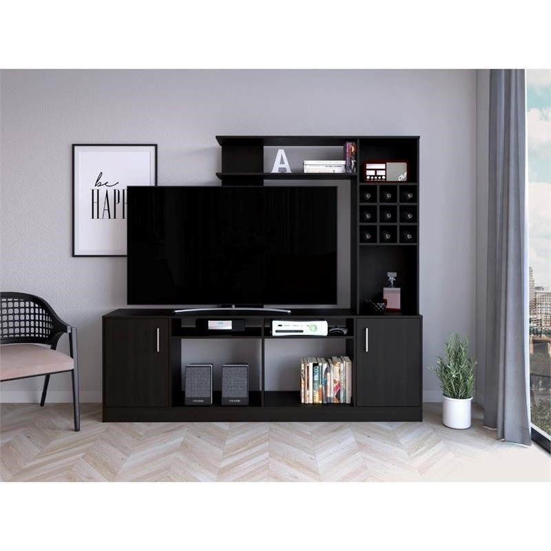 78" Black Particle Board Open Shelving Entertainment Center-TV Stands-DECOROLALA