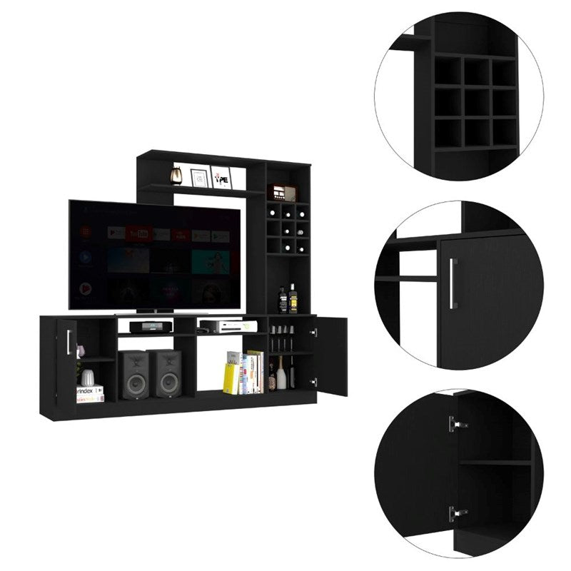 78" Black Particle Board Open Shelving Entertainment Center-TV Stands-DECOROLALA