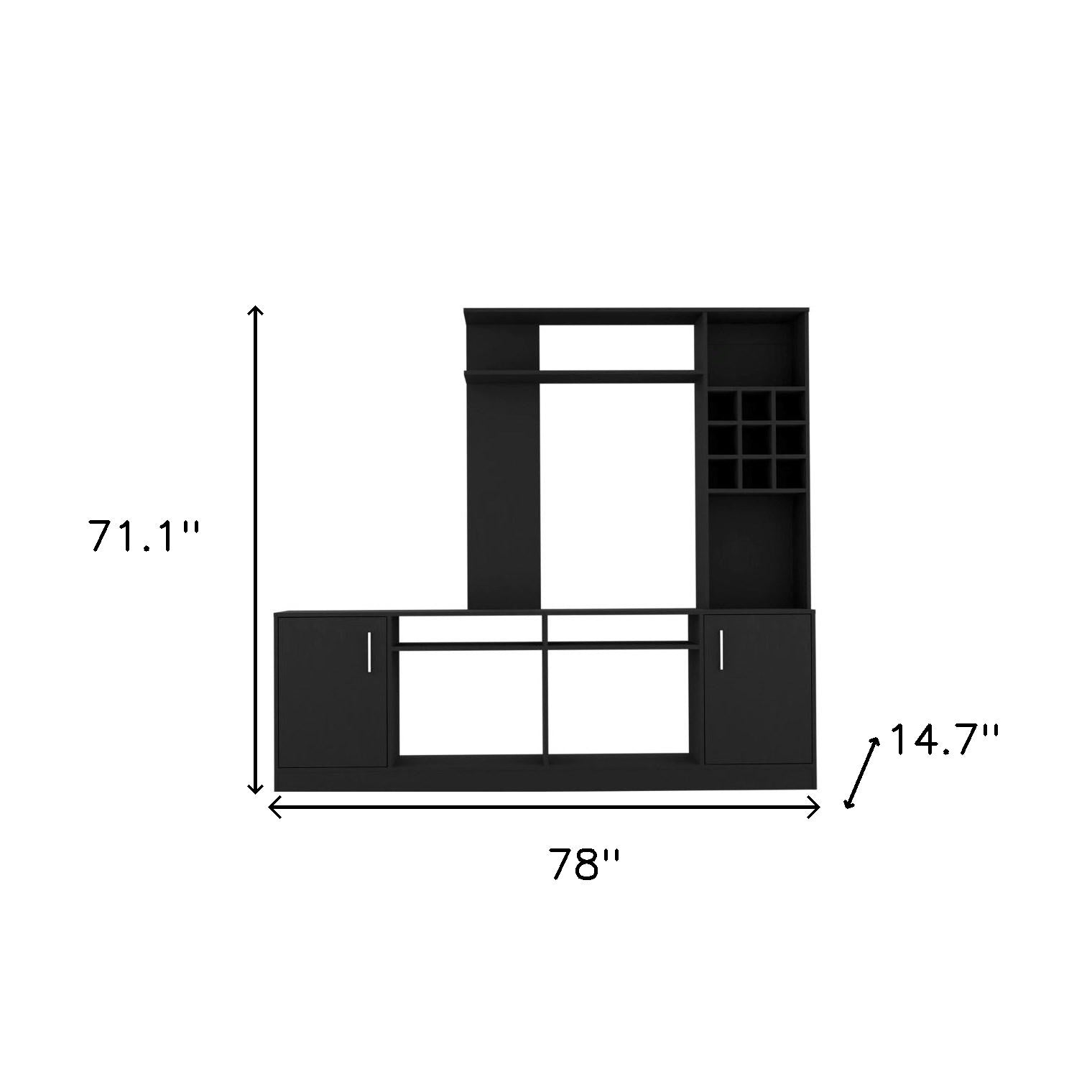 78" Black Particle Board Open Shelving Entertainment Center-TV Stands-DECOROLALA