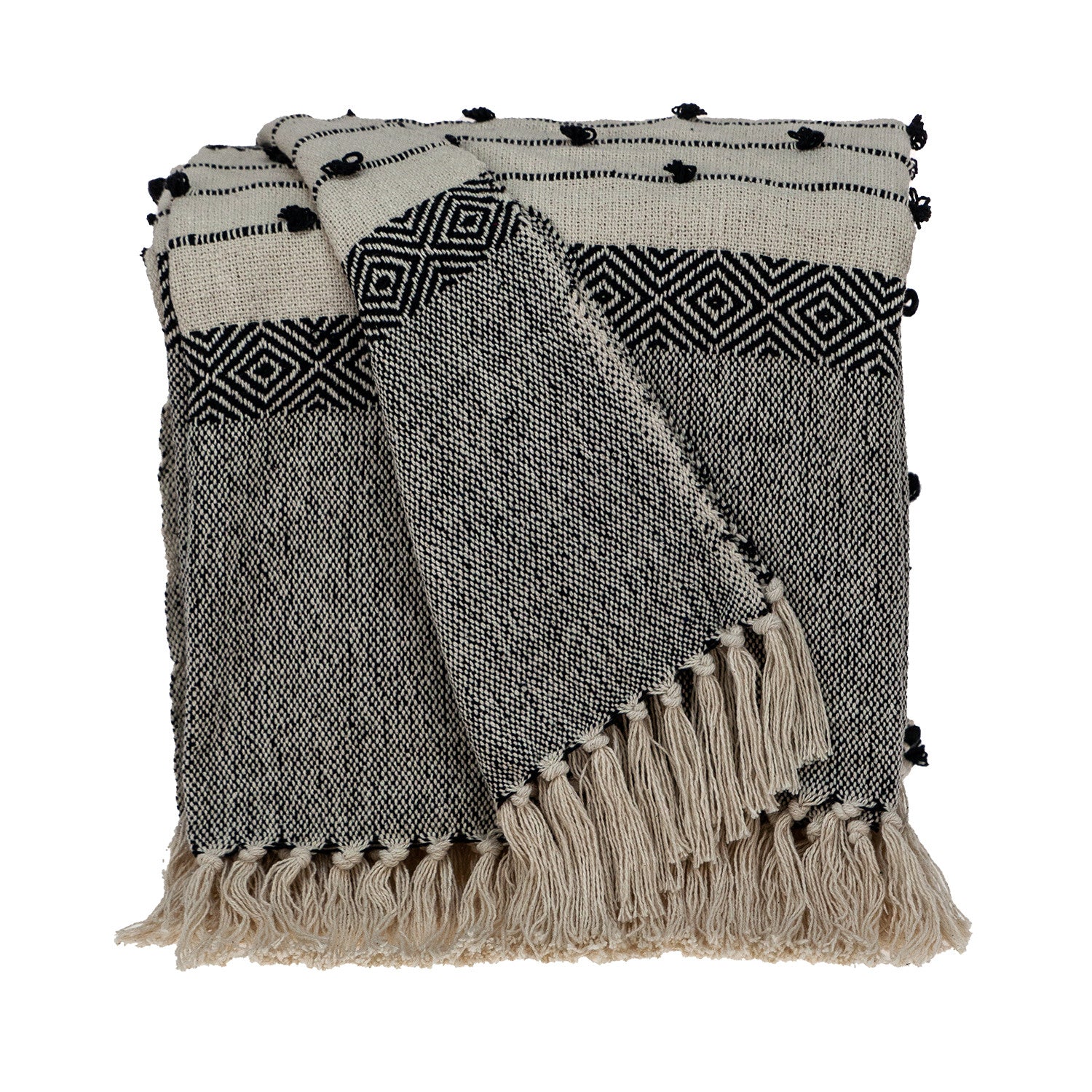 52" X 67" Beige and Black Woven Wool Throw Blanket-Throws & Blankets-DECOROLALA