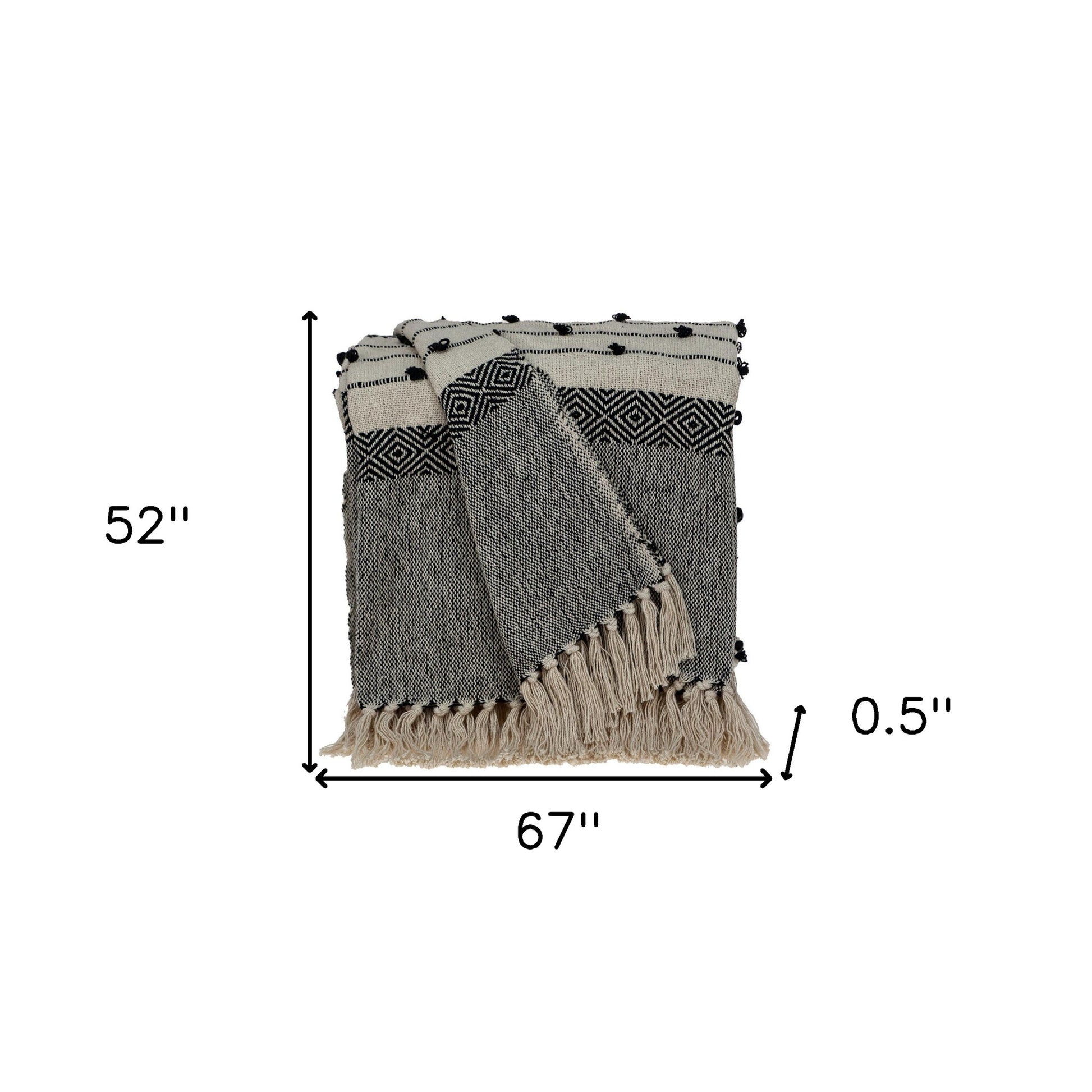 52" X 67" Beige and Black Woven Wool Throw Blanket-Throws & Blankets-DECOROLALA