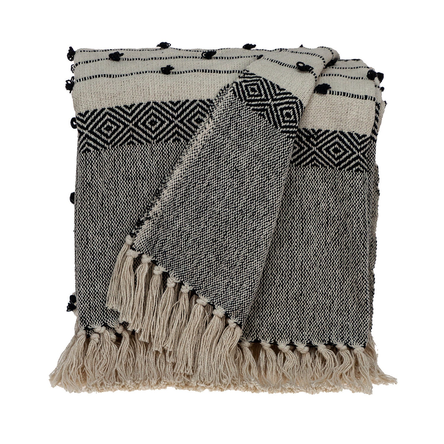 52" X 67" Beige and Black Woven Wool Throw Blanket-Throws & Blankets-DECOROLALA