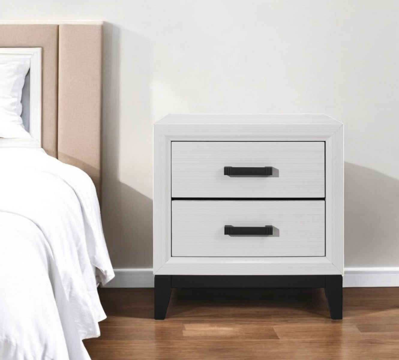 25" White Wood Two Drawer Nightstand-Nightstands & Bedside Tables-DECOROLALA