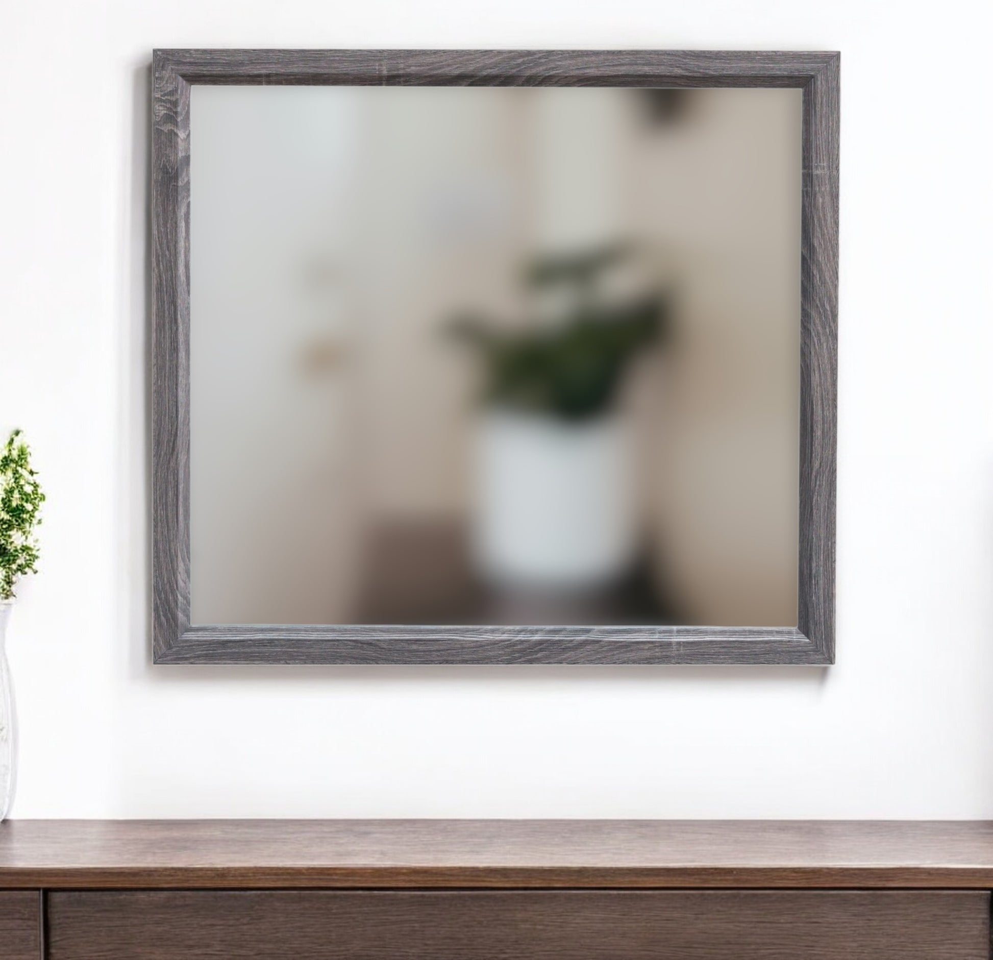 35" Dark Gray Wood Framed Accent Mirror-Mirrors-DECOROLALA