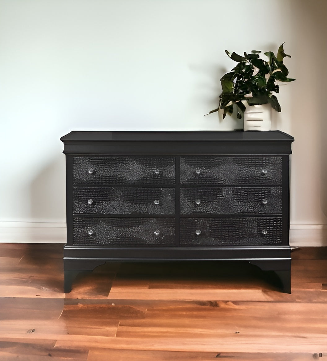 58" Metallic Grey Solid Wood Six Drawer Double Dresser-Dressers-DECOROLALA