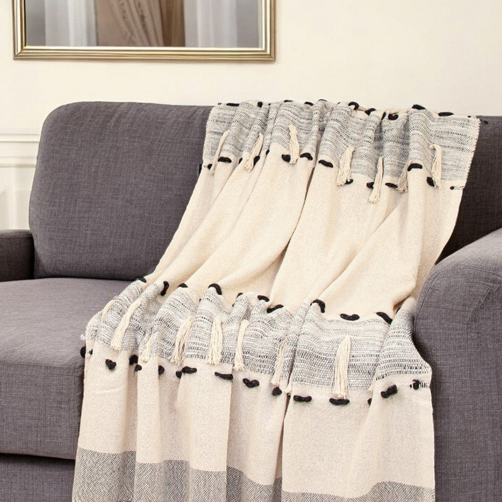 Gray Woven Cotton Abstract Throw Blanket-Throws & Blankets-DECOROLALA