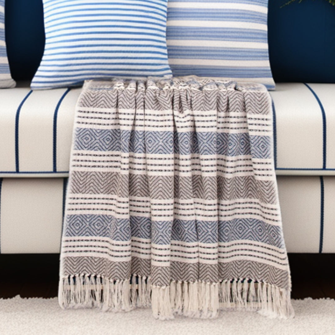 Charcoal Woven Cotton Striped Throw Blanket-Throws & Blankets-DECOROLALA