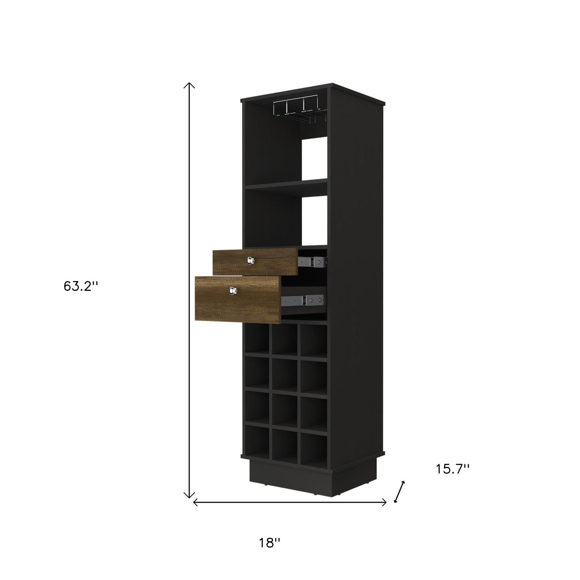18" Black Bar Cabinet With Two Drawers-Cabinets-DECOROLALA