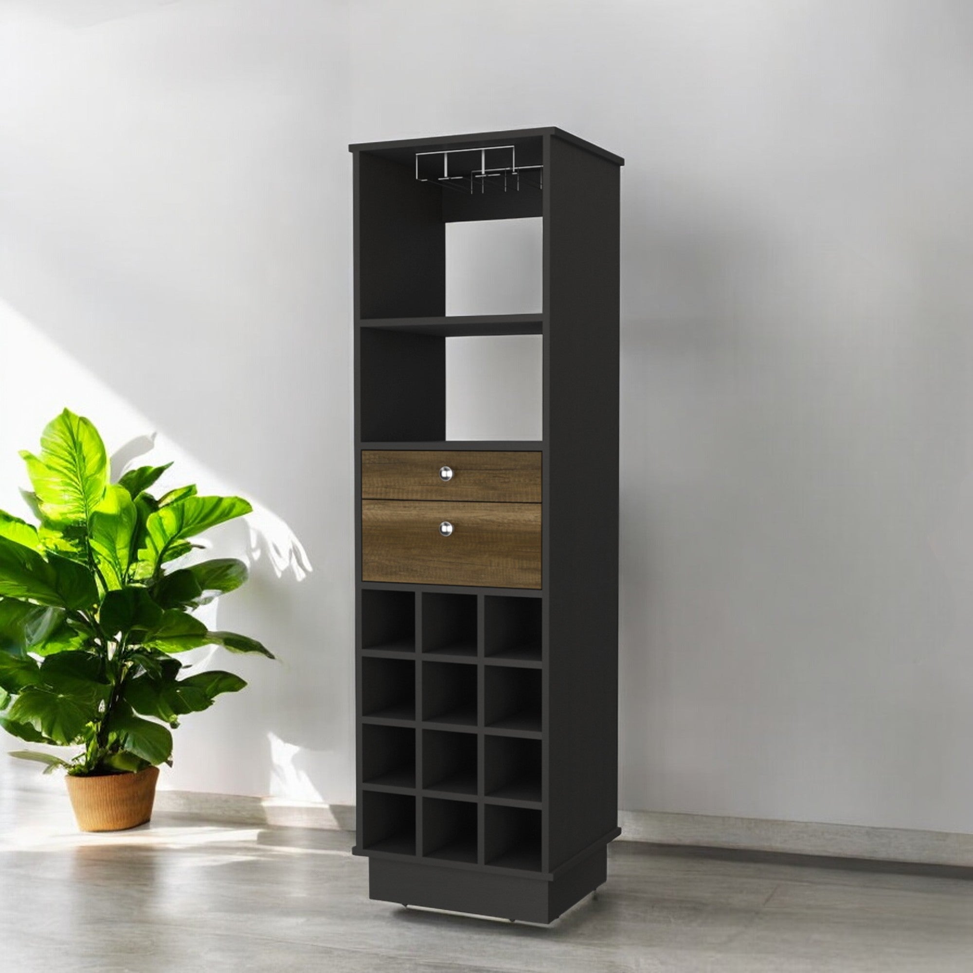 18" Black Bar Cabinet With Two Drawers-Cabinets-DECOROLALA
