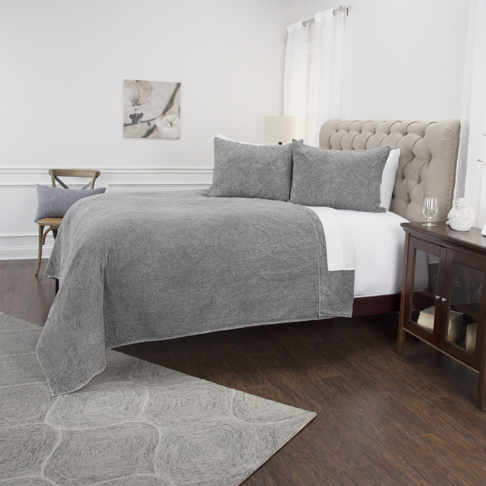 Gray Damask Queen Quilt-Comforters and Quilts-DECOROLALA