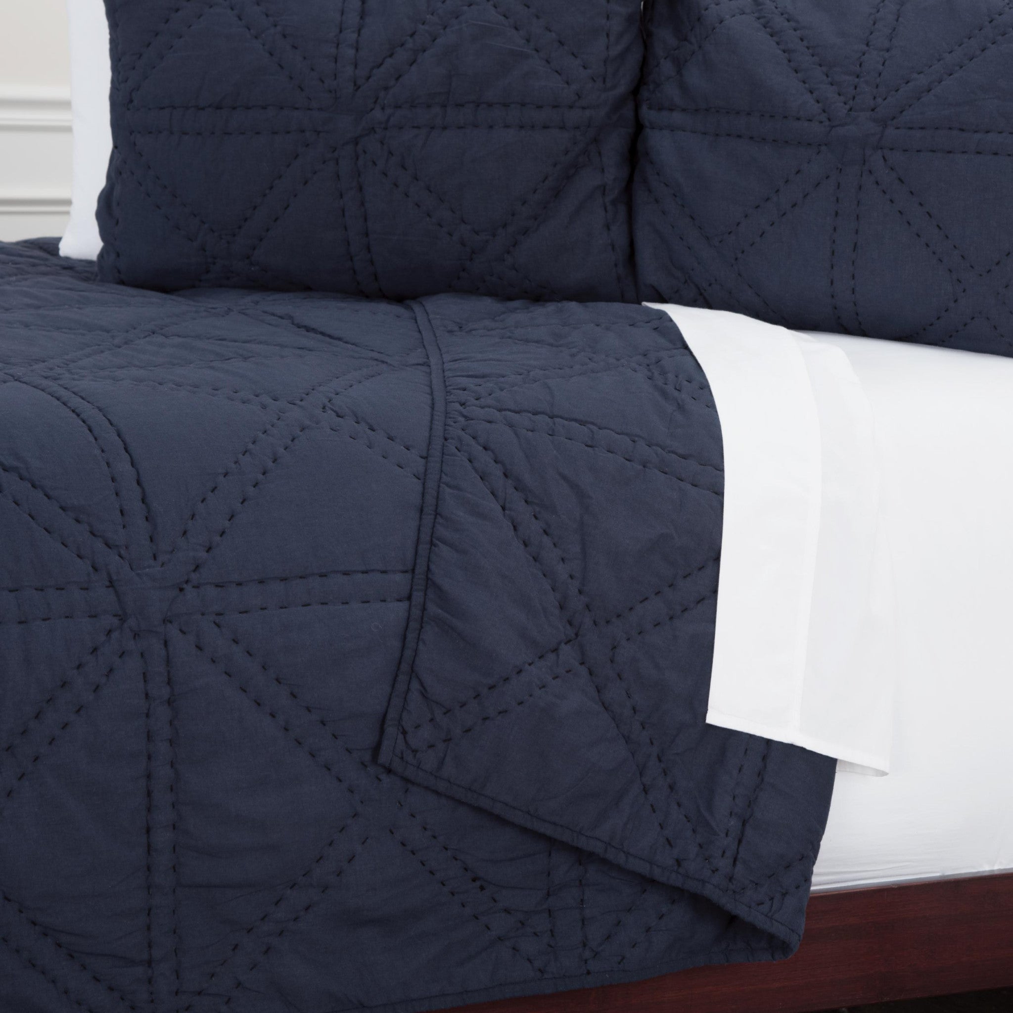 Set of Three Indigo Geometric King Quilt-Comforters and Quilts-DECOROLALA