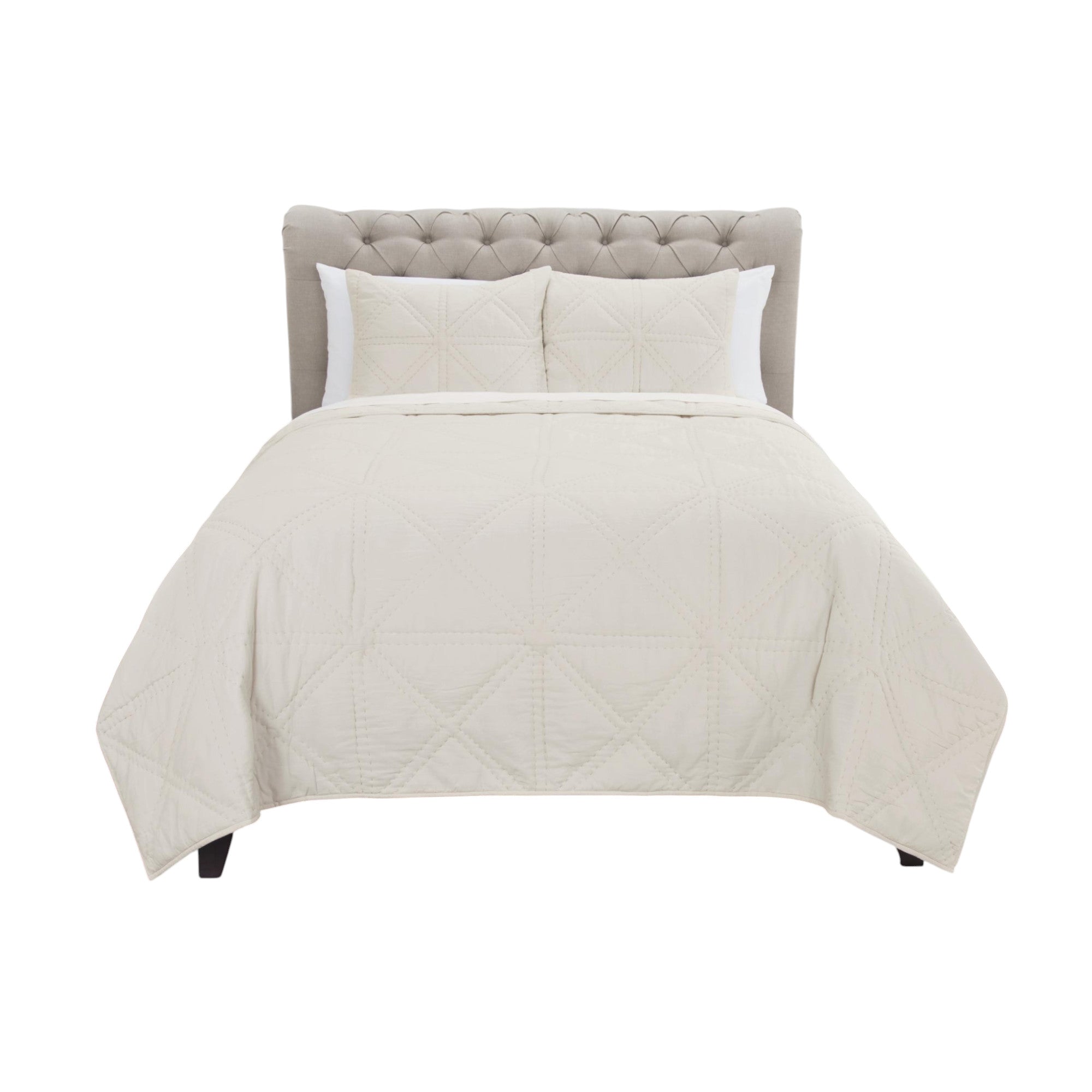 Set of Three Ivory Geometric King Quilt-Comforters and Quilts-DECOROLALA