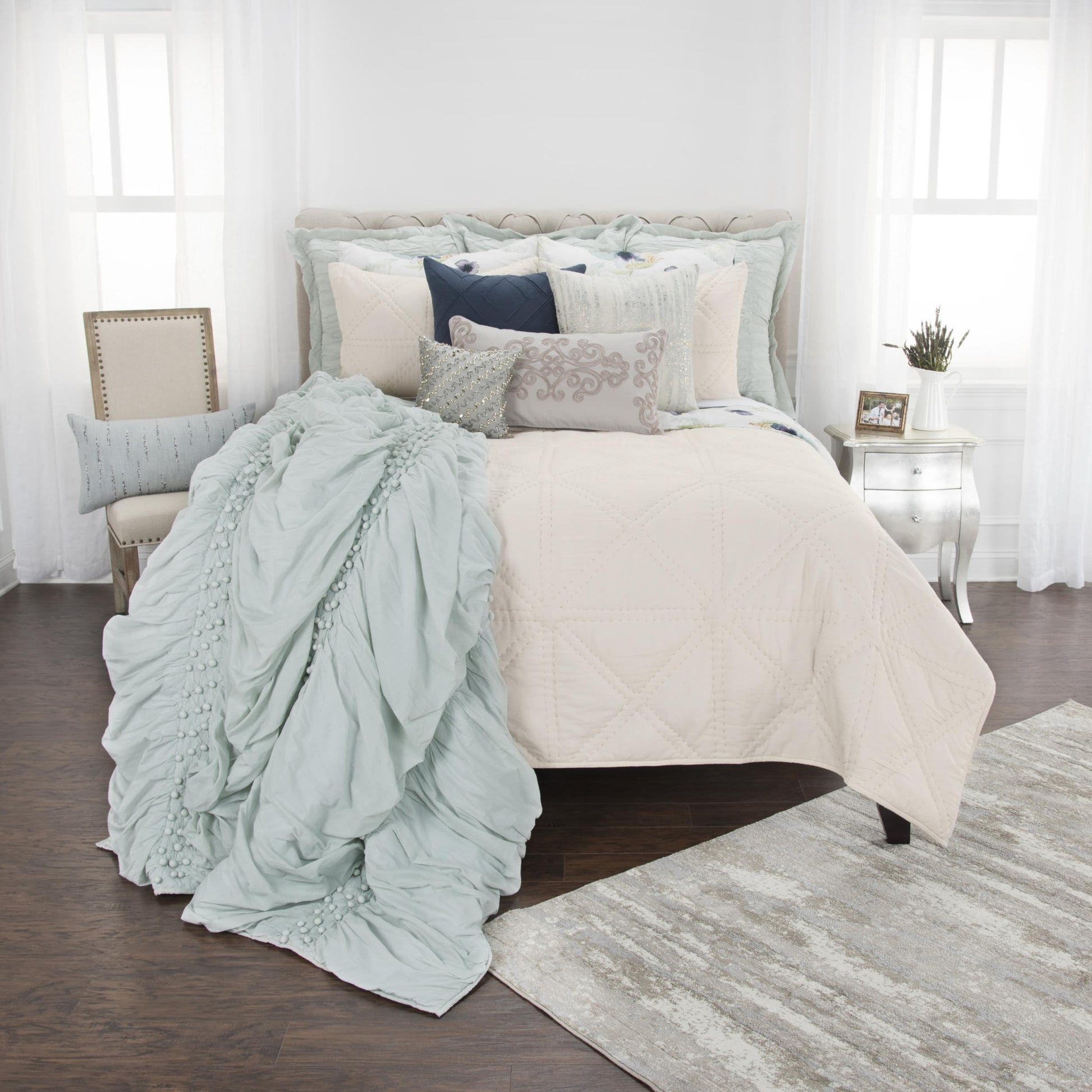 Set of Three Ivory Geometric King Quilt-Comforters and Quilts-DECOROLALA