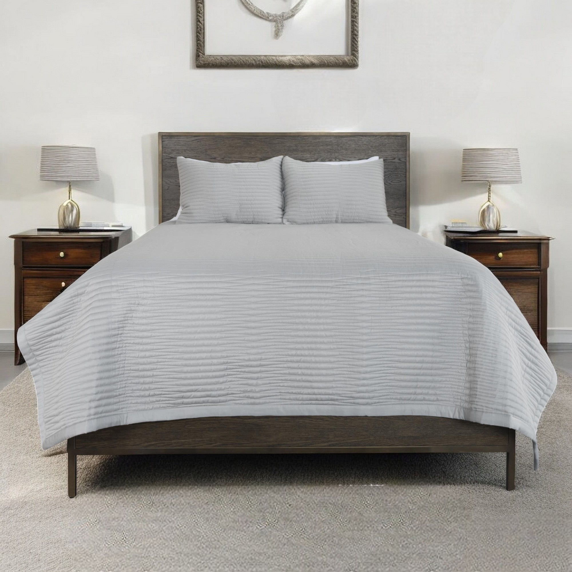 Set of Three Gray Geometric King Quilt-Comforters and Quilts-DECOROLALA