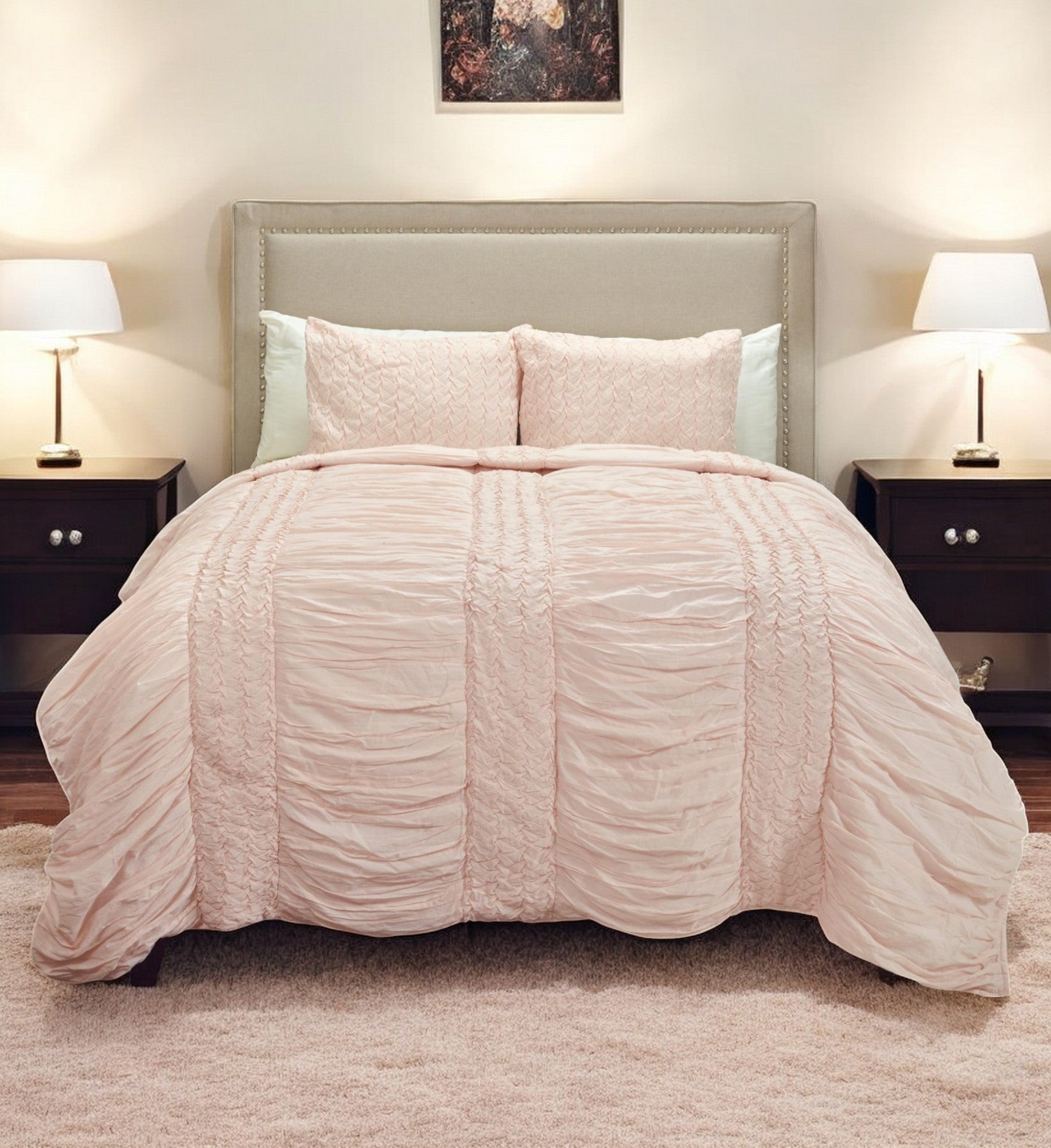Pink Geometric Queen Quilt-Comforters and Quilts-DECOROLALA