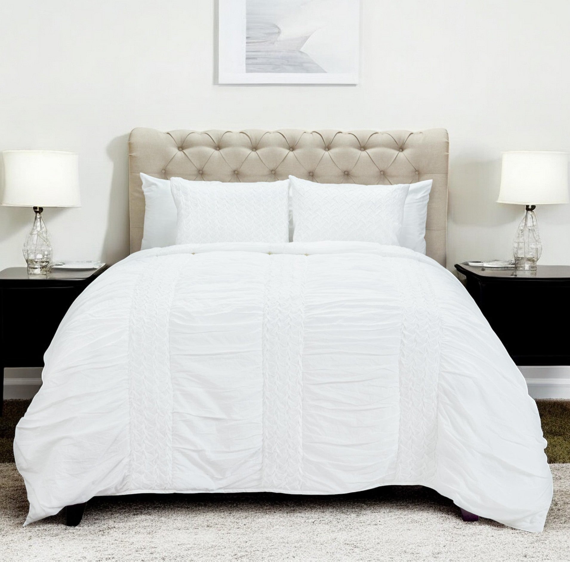 White Geometric King Quilt-Comforters and Quilts-DECOROLALA