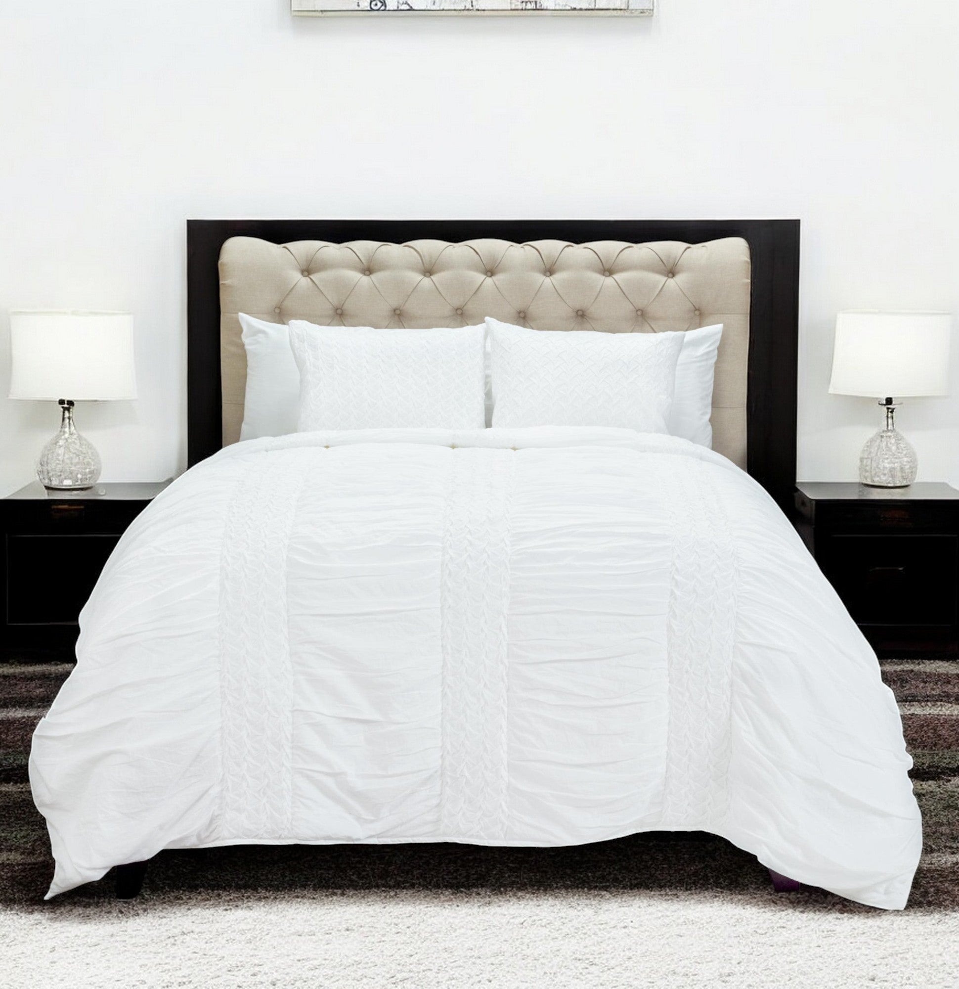 White Geometric Queen Quilt-Comforters and Quilts-DECOROLALA