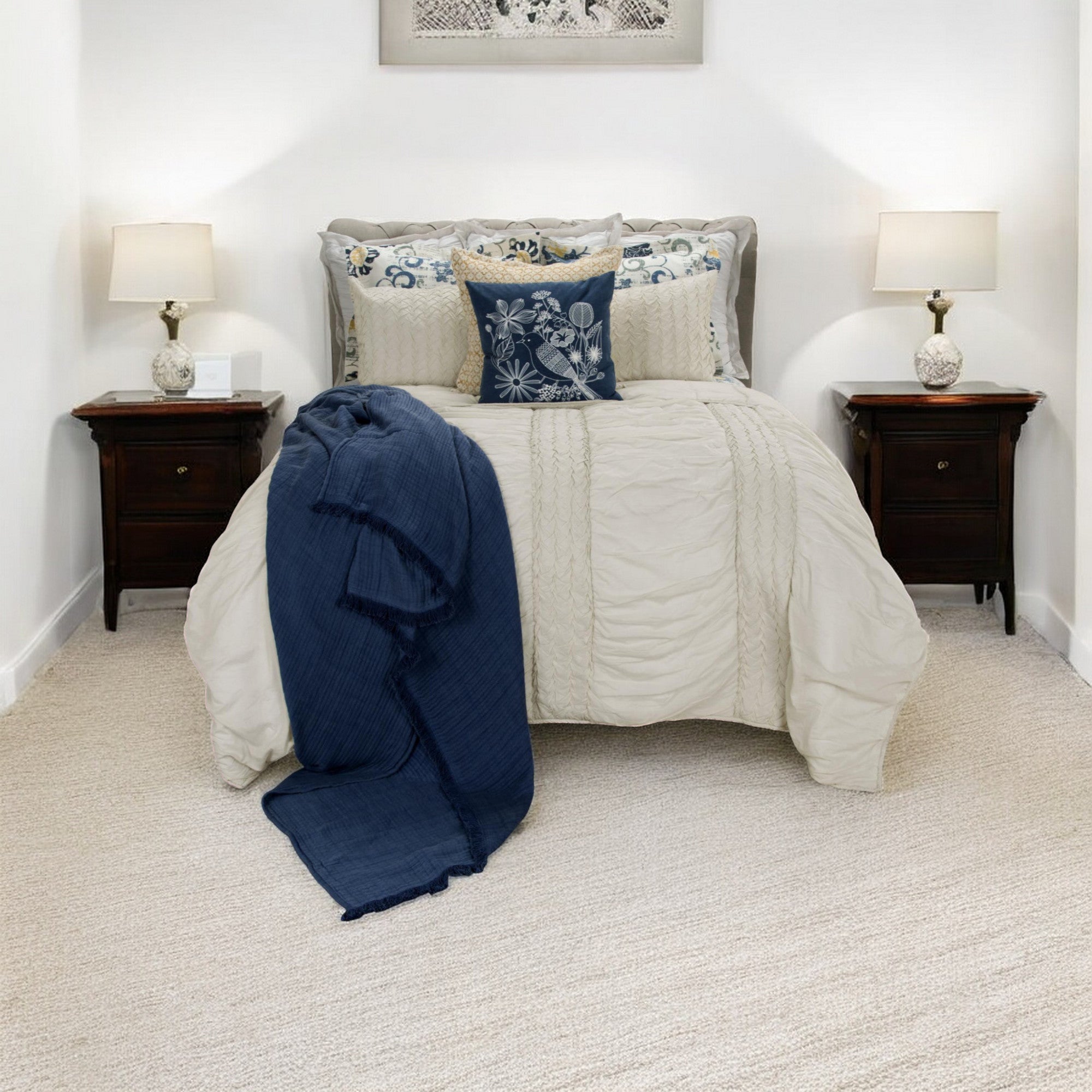 Ivory Geometric King Quilt-Comforters and Quilts-DECOROLALA