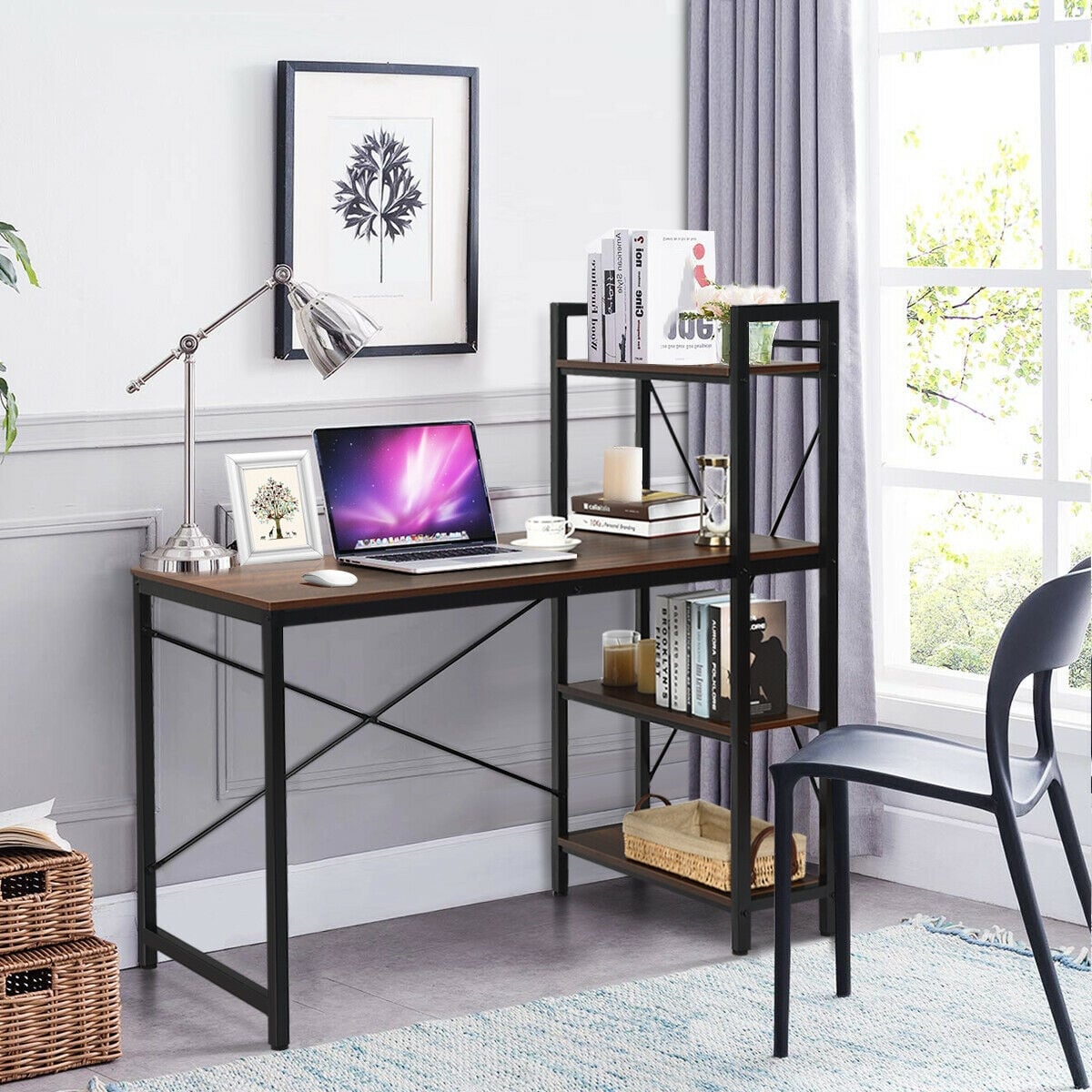47.5 Inch Writing Study Computer Desk with 4-Tier Shelves-Tan-Computer Desks-DECOROLALA