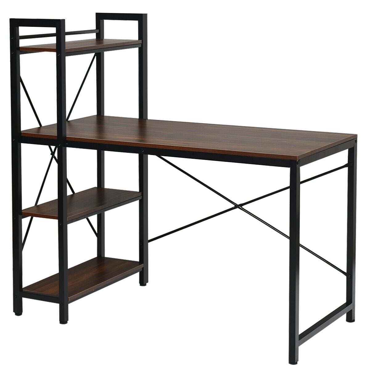 47.5 Inch Writing Study Computer Desk with 4-Tier Shelves-Tan-Computer Desks-DECOROLALA