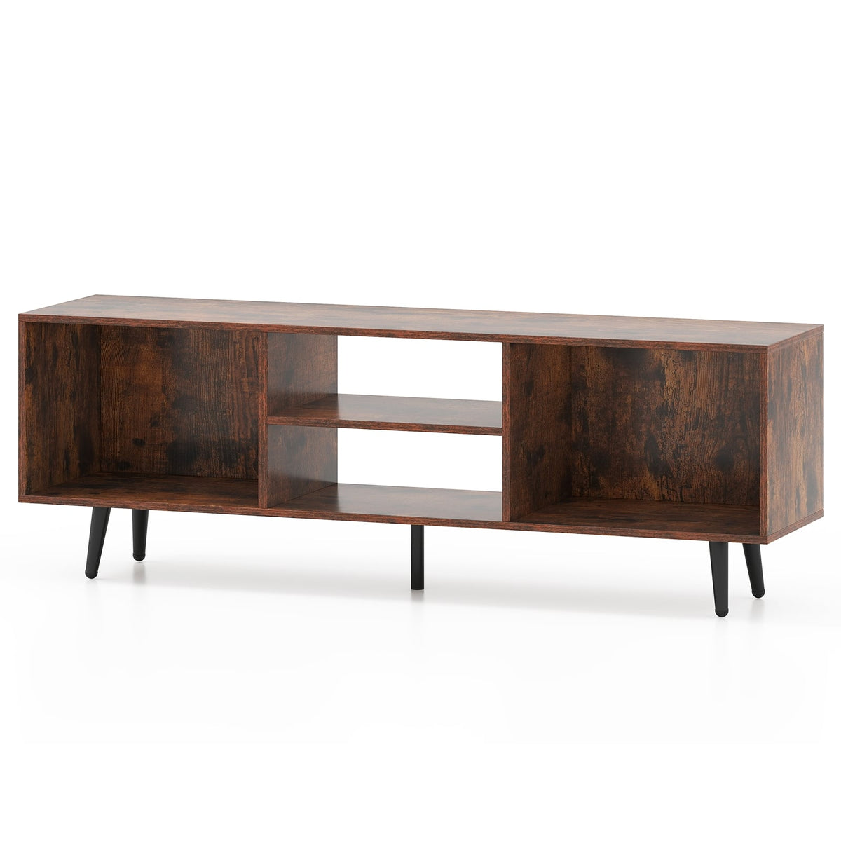 47.5 Inches TV Stand for 55-Inch TV with Compartments and Metal Legs-Rustic Brown-Entertainment Centers & TV Stands-DECOROLALA