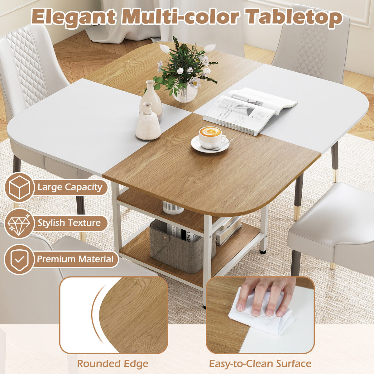 47.5 inch Modern Dining Table Square Kitchen Table with Mix-colored Tabletop-Natural-Dining Tables-DECOROLALA
