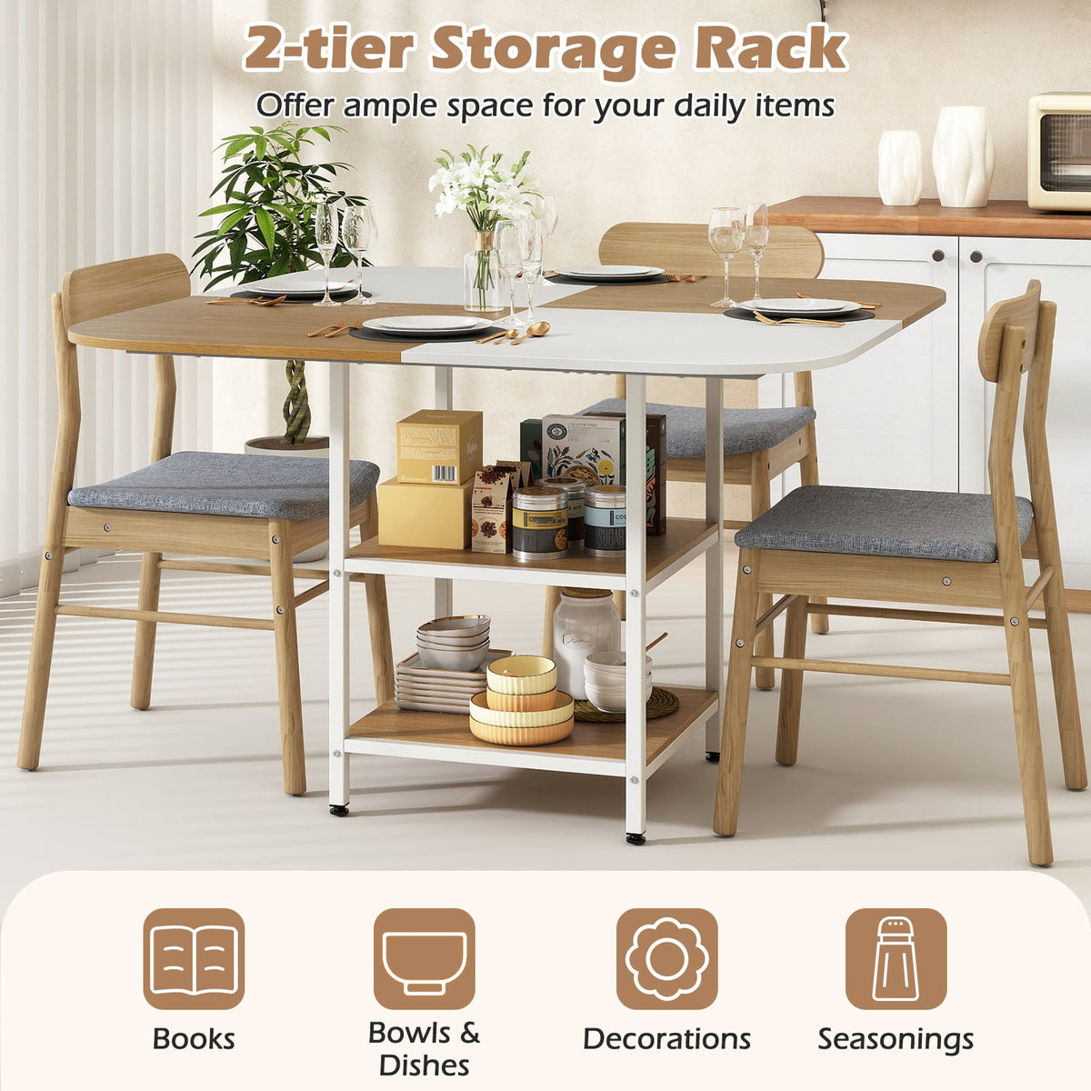 47.5 inch Modern Dining Table Square Kitchen Table with Mix-colored Tabletop-Natural-Dining Tables-DECOROLALA