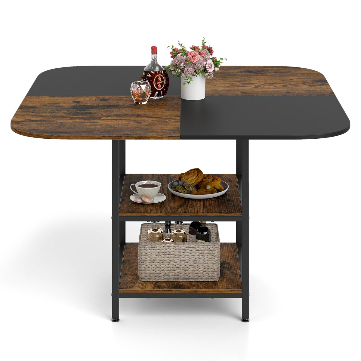 47.5 inch Modern Dining Table Square Kitchen Table with Mix-colored Tabletop-Rustic Brown-Dining Tables-DECOROLALA
