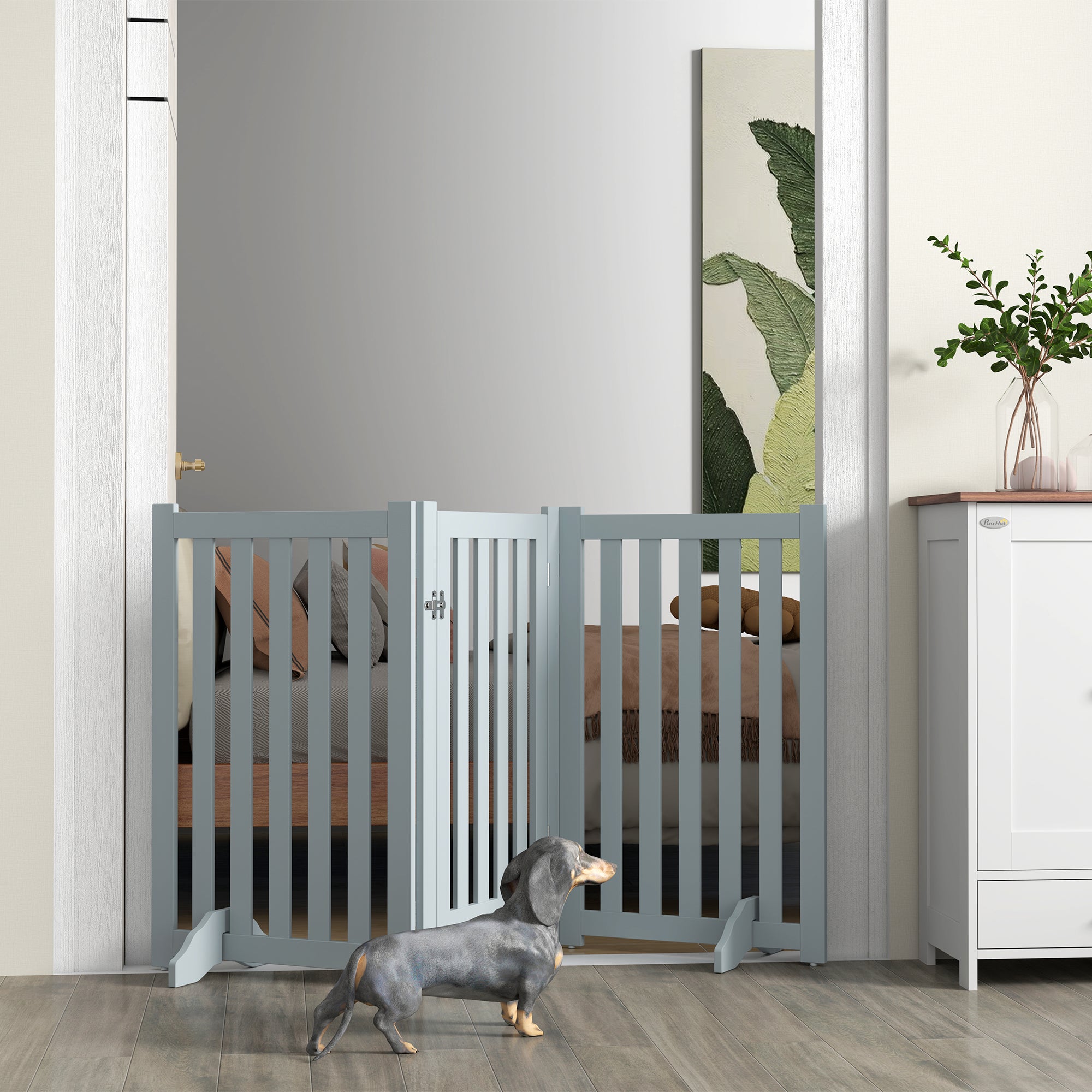 3-Panel Foldable Dog Gate with Feet for Medium Dogs and Below, Grey