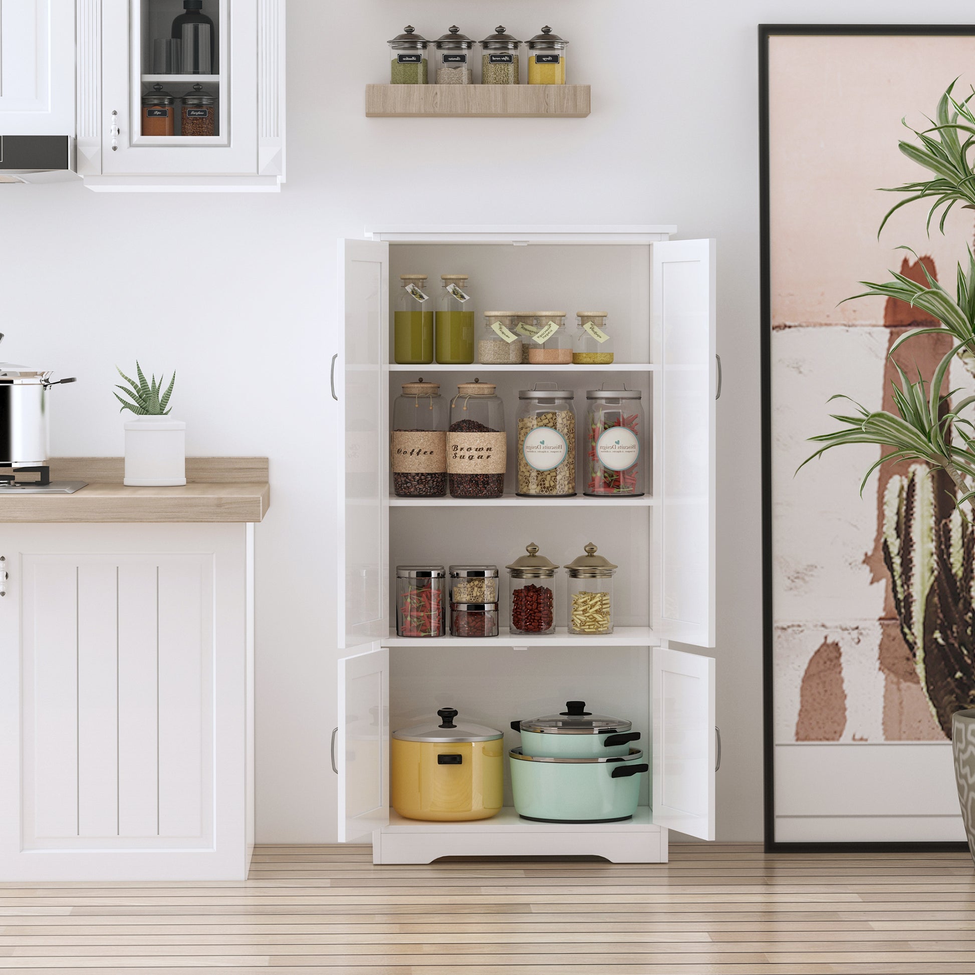48" 4-Door Pantry Storage Cabinet - White Adjustable Shelves-Home Furnishings > Storage & Organization > Kitchen Pantry Cabinets-DECOROLALA