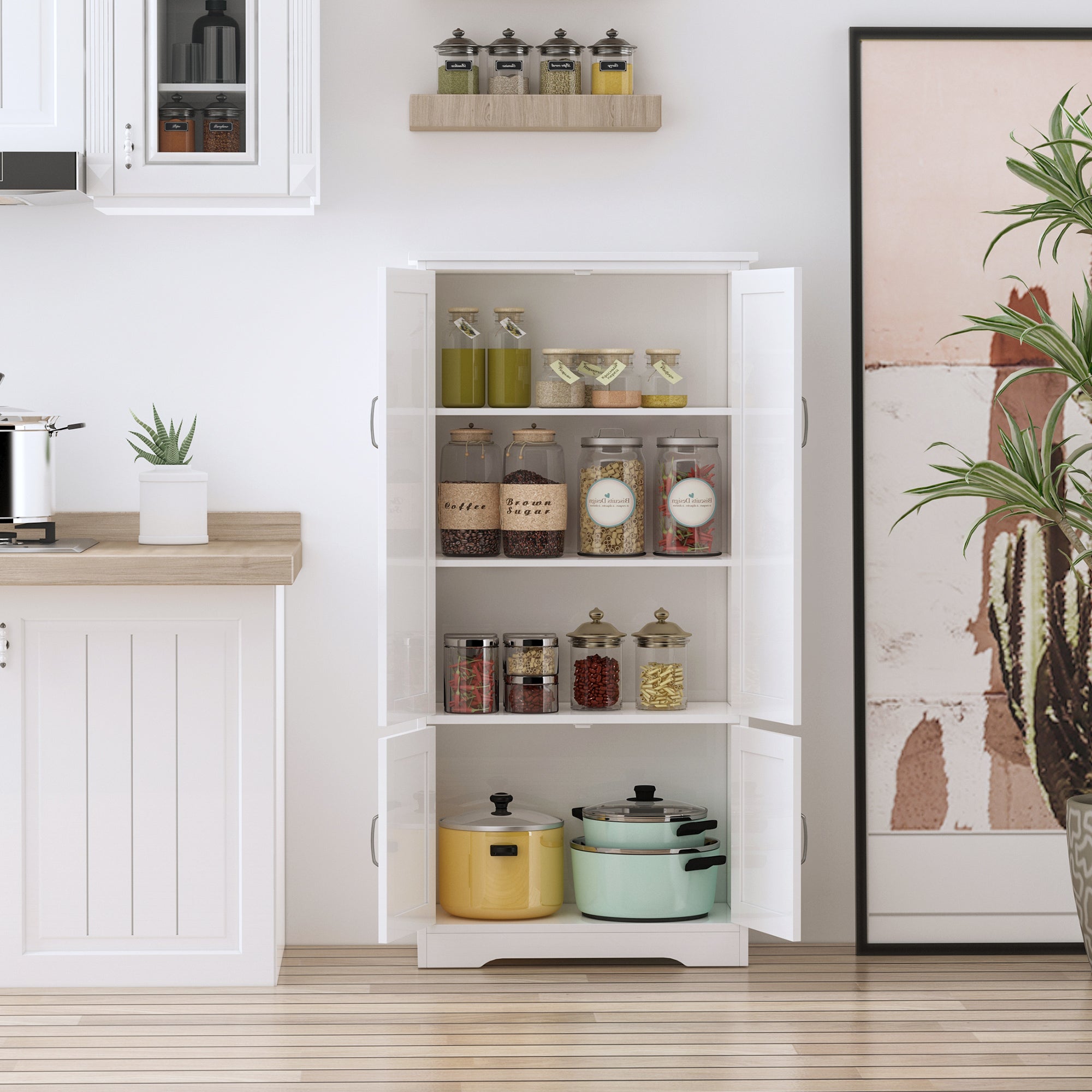 48" 4-Door Pantry Storage Cabinet - White Adjustable Shelves-Home Furnishings > Storage & Organization > Kitchen Pantry Cabinets-DECOROLALA