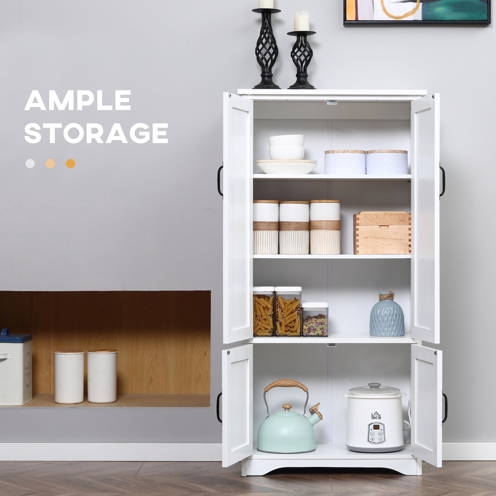48" 4-Door Pantry Storage Cabinet - White Adjustable Shelves-Home Furnishings > Storage & Organization > Kitchen Pantry Cabinets-DECOROLALA