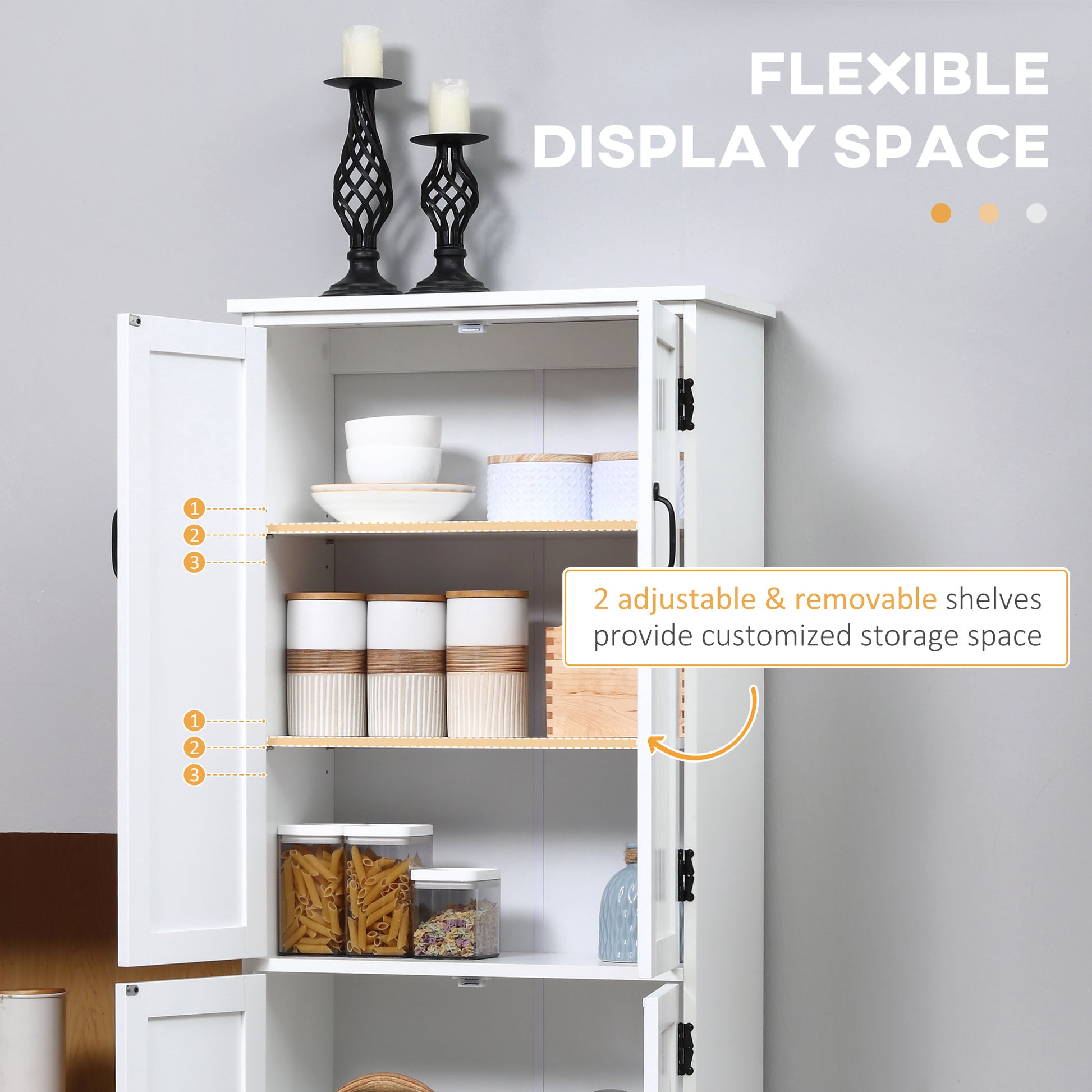 48" 4-Door Pantry Storage Cabinet - White Adjustable Shelves-Home Furnishings > Storage & Organization > Kitchen Pantry Cabinets-DECOROLALA