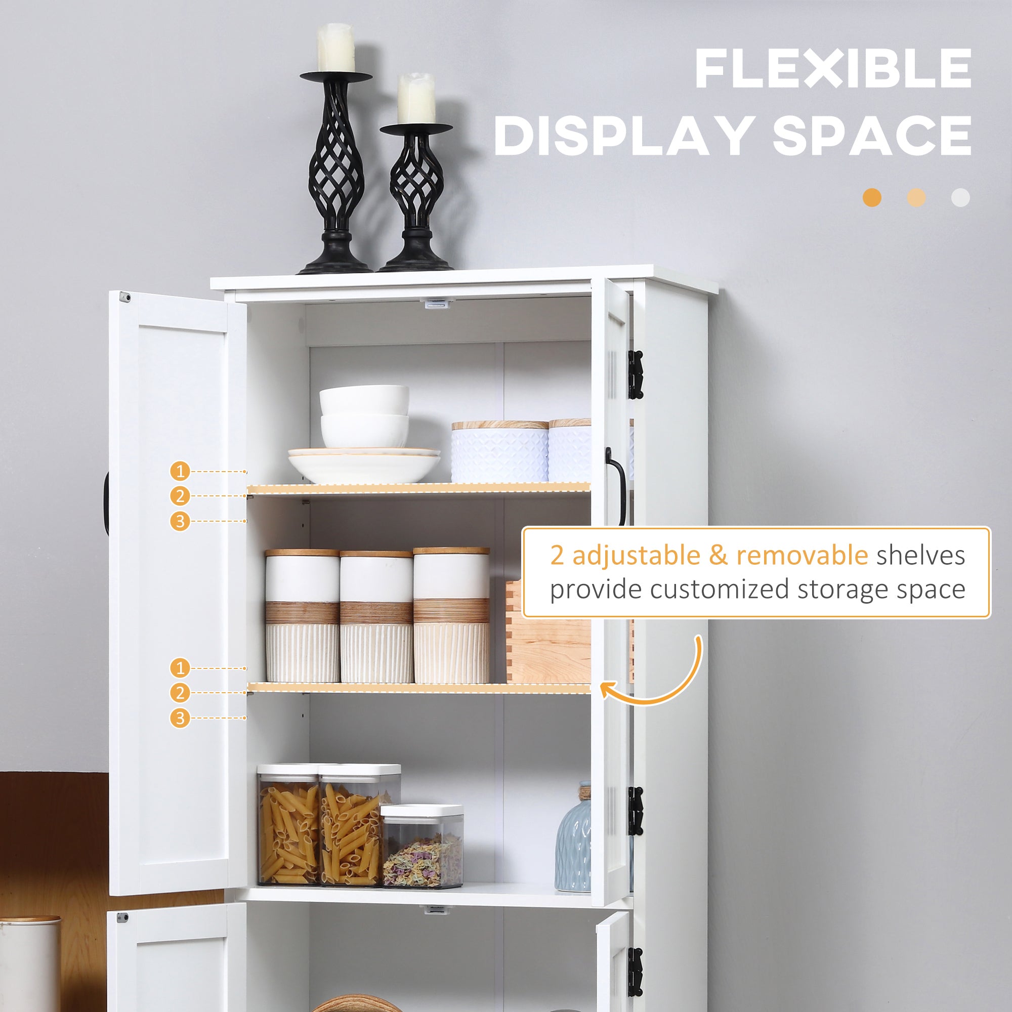 48" 4-Door Pantry Storage Cabinet - White Adjustable Shelves-Home Furnishings > Storage & Organization > Kitchen Pantry Cabinets-DECOROLALA