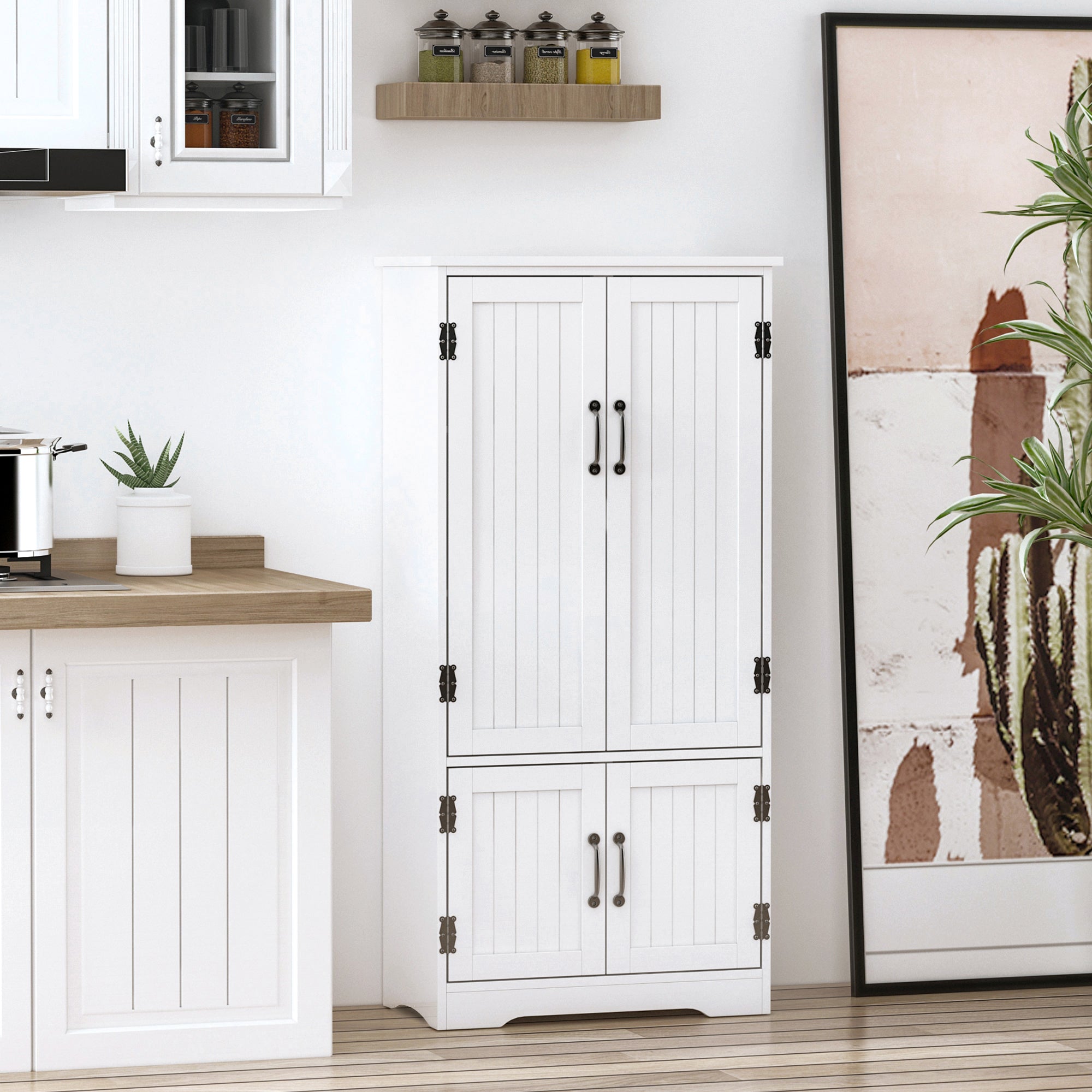 48" 4-Door Pantry Storage Cabinet - White Adjustable Shelves-Home Furnishings > Storage & Organization > Kitchen Pantry Cabinets-DECOROLALA