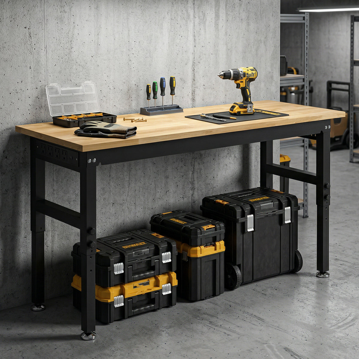 48" Adjustable Workbench - 2000 lbs Capacity Rubberwood Top-Home Improvement > Tools > Tool Organizers-DECOROLALA